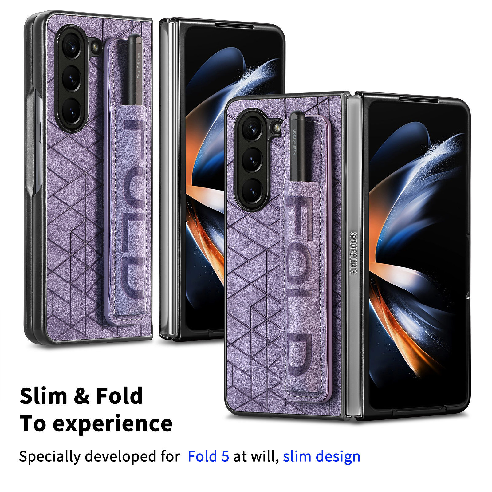 Compatible Samsung Z Fold8U phone case 7/6/5 wrist strap letter pen holder vegan leather 4/3 shockproof protective case