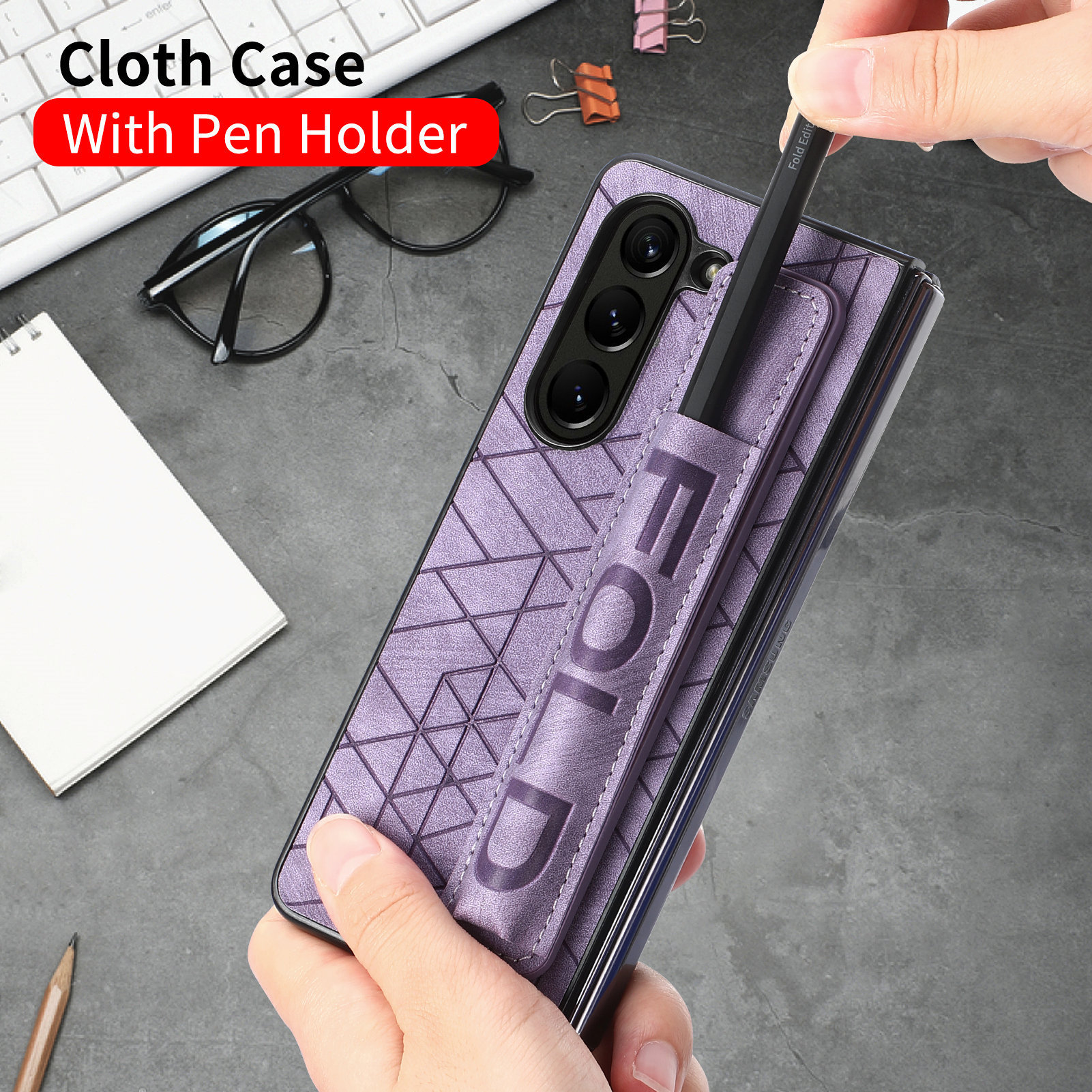 Compatible Samsung Z Fold8U phone case 7/6/5 wrist strap letter pen holder vegan leather 4/3 shockproof protective case
