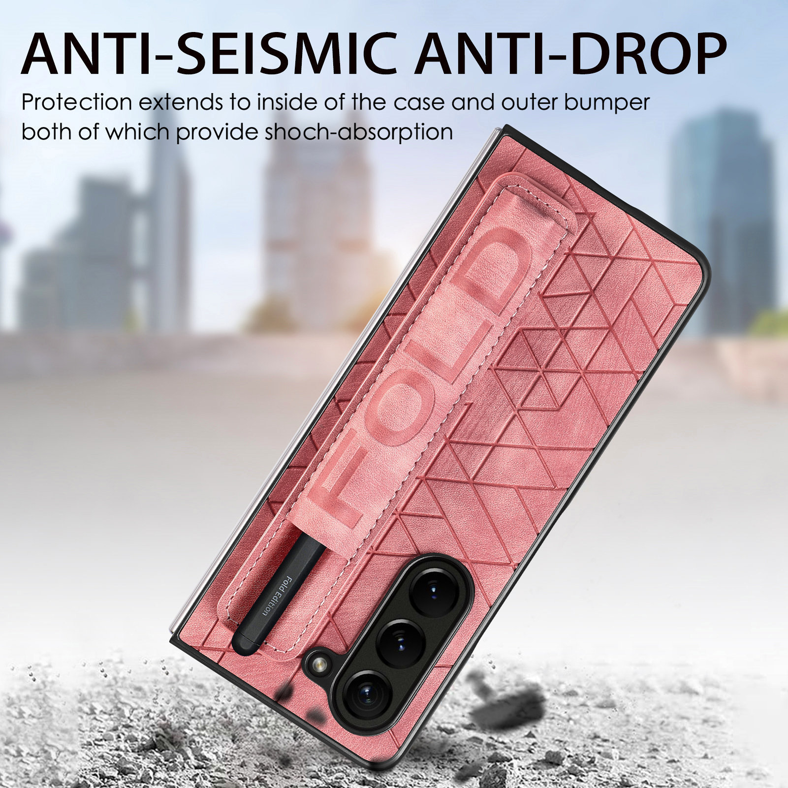 Compatible Samsung Z Fold8U phone case 7/6/5 wrist strap letter pen holder vegan leather 4/3 shockproof protective case