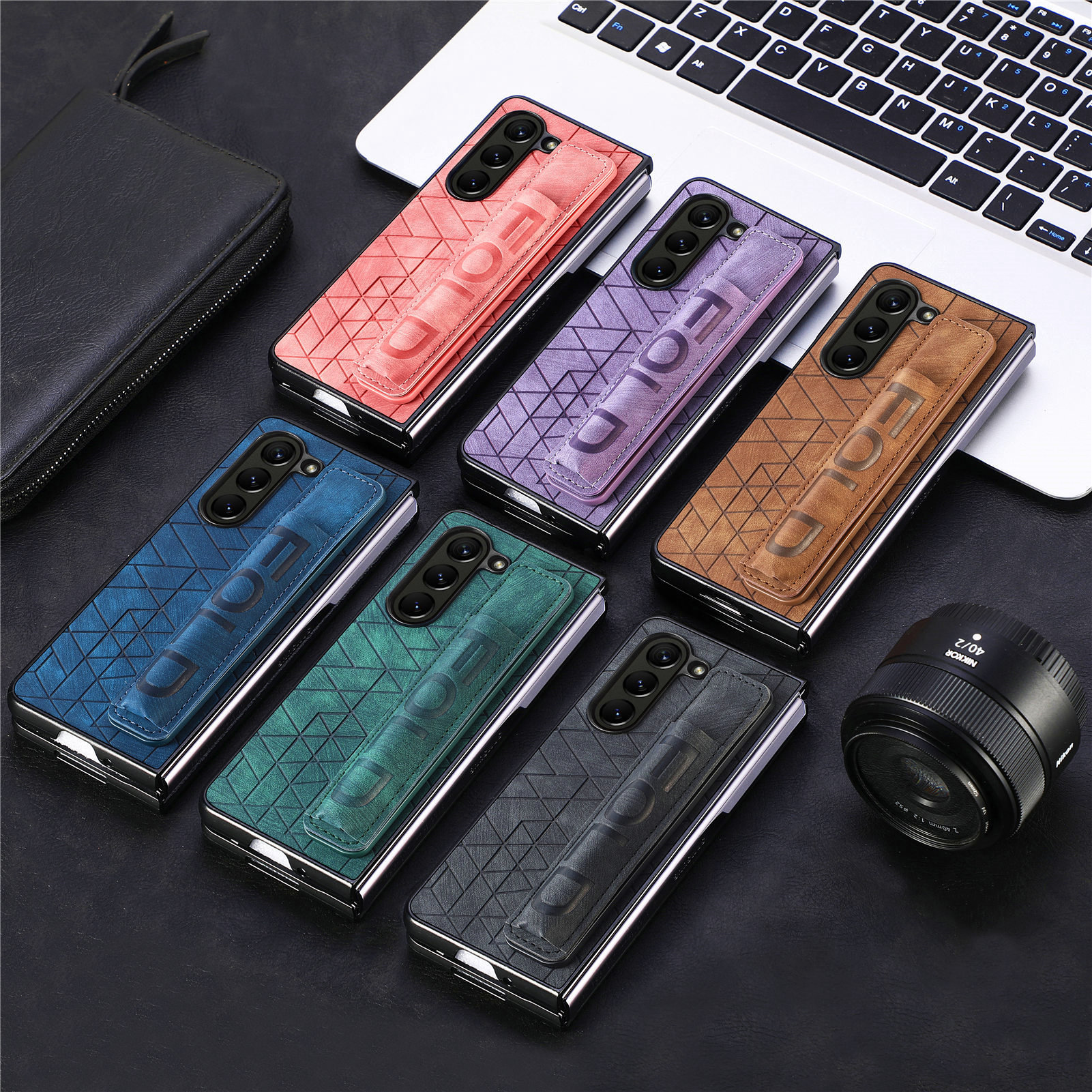 Compatible Samsung Z Fold8U phone case 7/6/5 wrist strap letter pen holder vegan leather 4/3 shockproof protective case