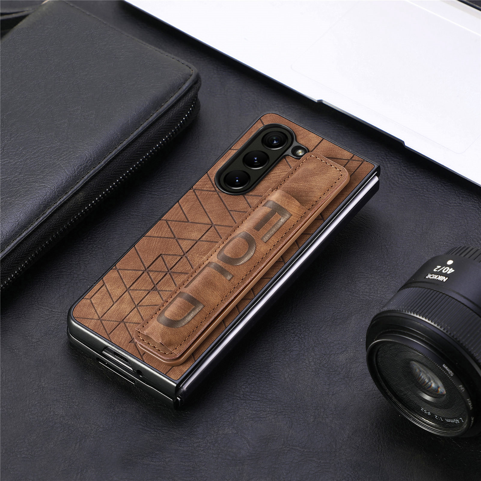 Compatible Samsung Z Fold8U phone case 7/6/5 wrist strap letter pen holder vegan leather 4/3 shockproof protective case