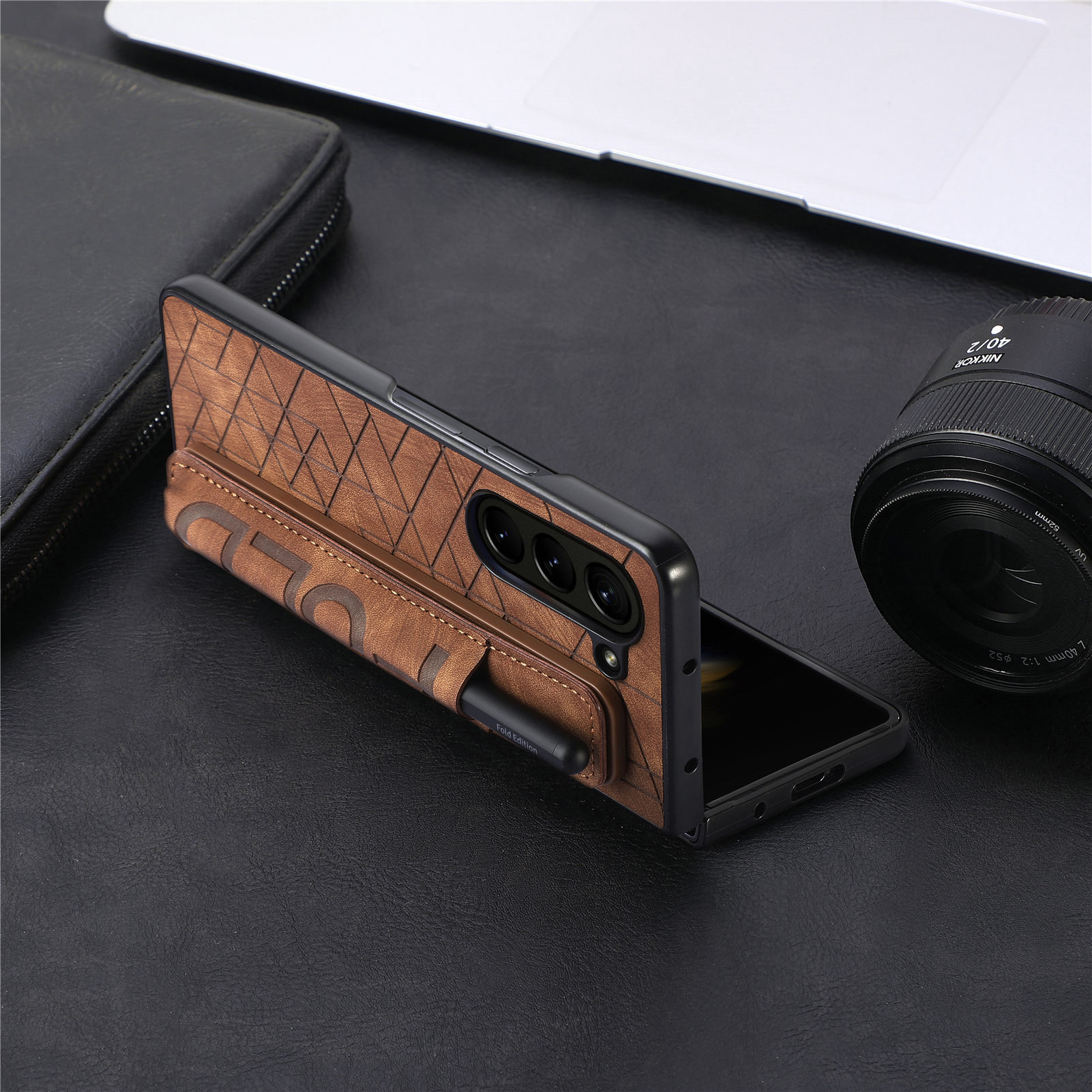 Compatible Samsung Z Fold8U phone case 7/6/5 wrist strap letter pen holder vegan leather 4/3 shockproof protective case