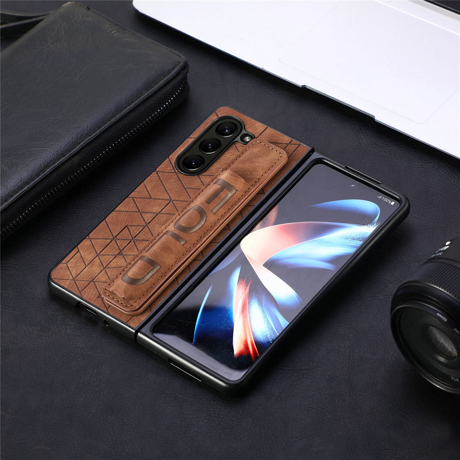 Compatible Samsung Z Fold8U phone case 7/6/5 wrist strap letter pen holder vegan leather 4/3 shockproof protective case