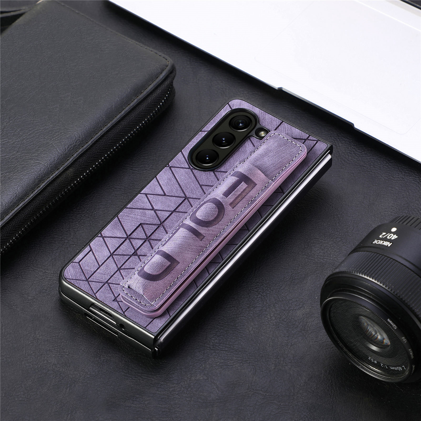 Compatible Samsung Z Fold8U phone case 7/6/5 wrist strap letter pen holder vegan leather 4/3 shockproof protective case