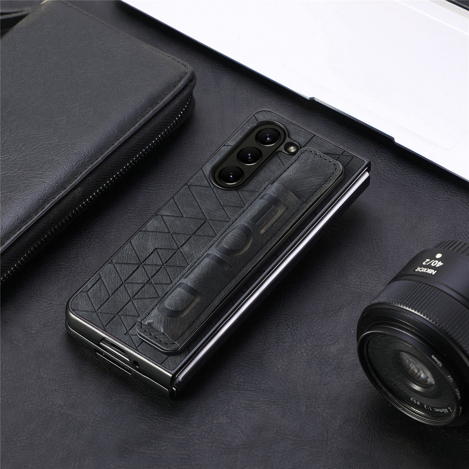 Compatible Samsung Z Fold8U phone case 7/6/5 wrist strap letter pen holder vegan leather 4/3 shockproof protective case