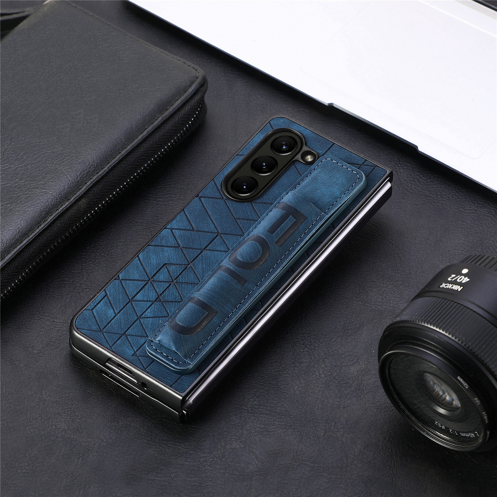 Compatible Samsung Z Fold8U phone case 7/6/5 wrist strap letter pen holder vegan leather 4/3 shockproof protective case