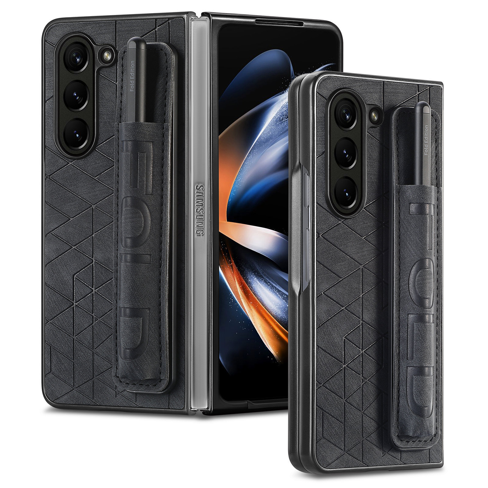Compatible Samsung Z Fold8U phone case 7/6/5 wrist strap letter pen holder vegan leather 4/3 shockproof protective case
