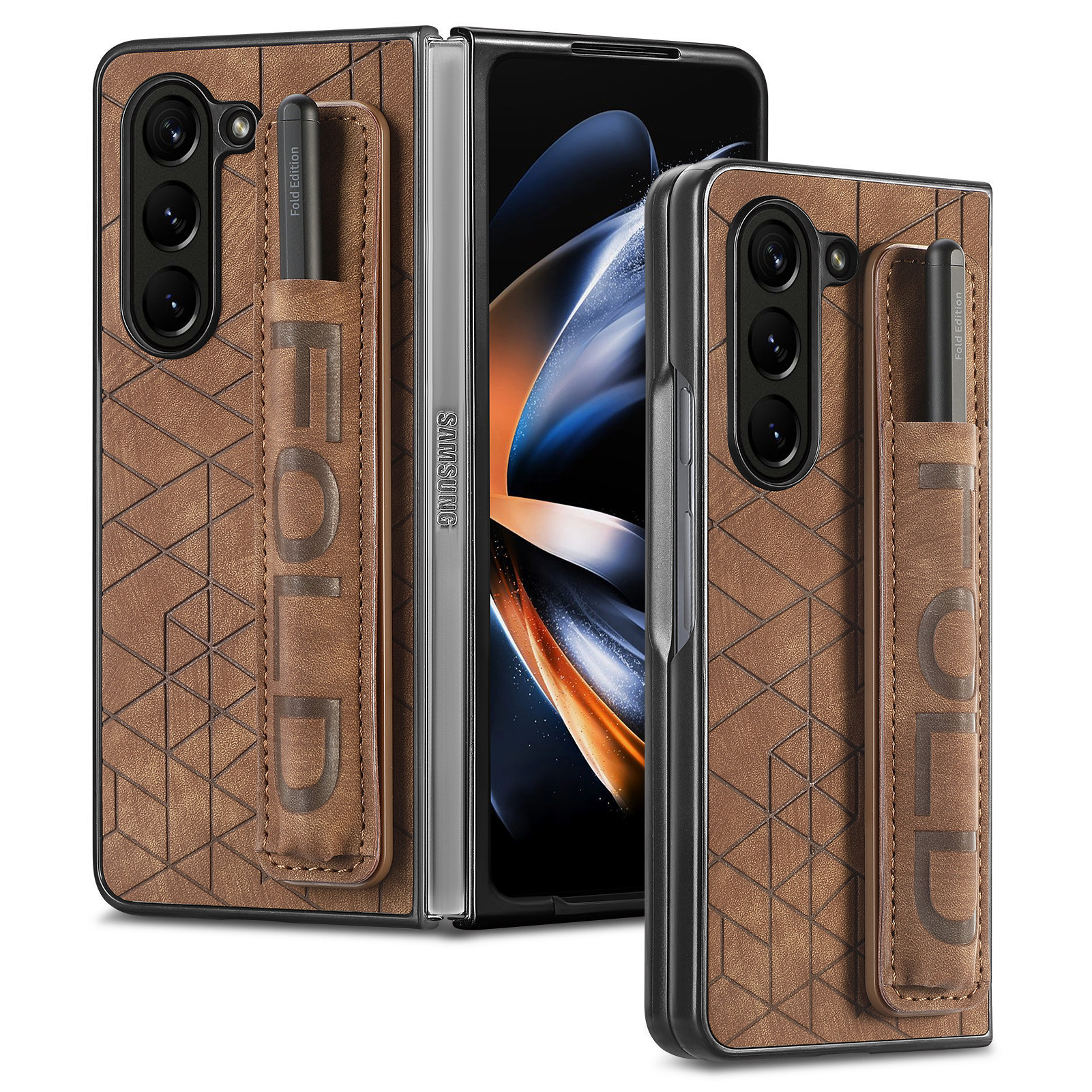 Compatible Samsung Z Fold8U phone case 7/6/5 wrist strap letter pen holder vegan leather 4/3 shockproof protective case