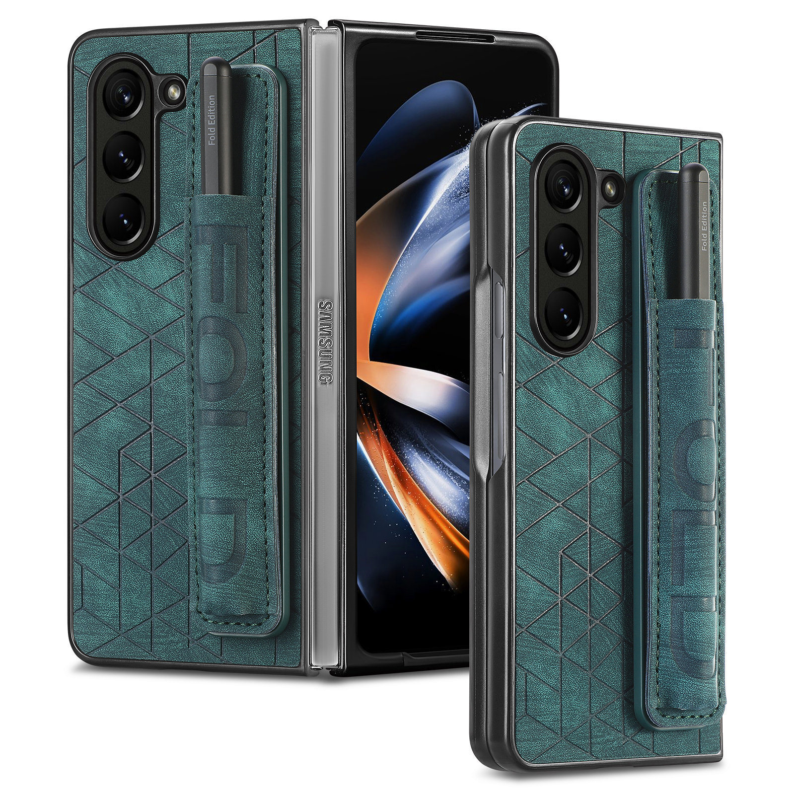 Compatible Samsung Z Fold8U phone case 7/6/5 wrist strap letter pen holder vegan leather 4/3 shockproof protective case