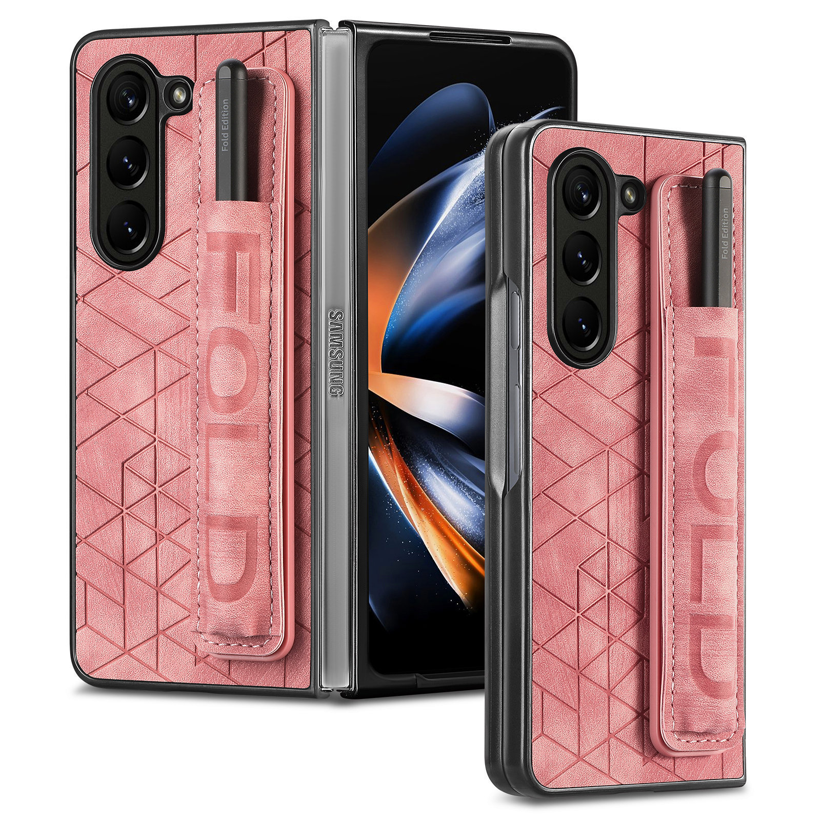 Compatible Samsung Z Fold8U phone case 7/6/5 wrist strap letter pen holder vegan leather 4/3 shockproof protective case