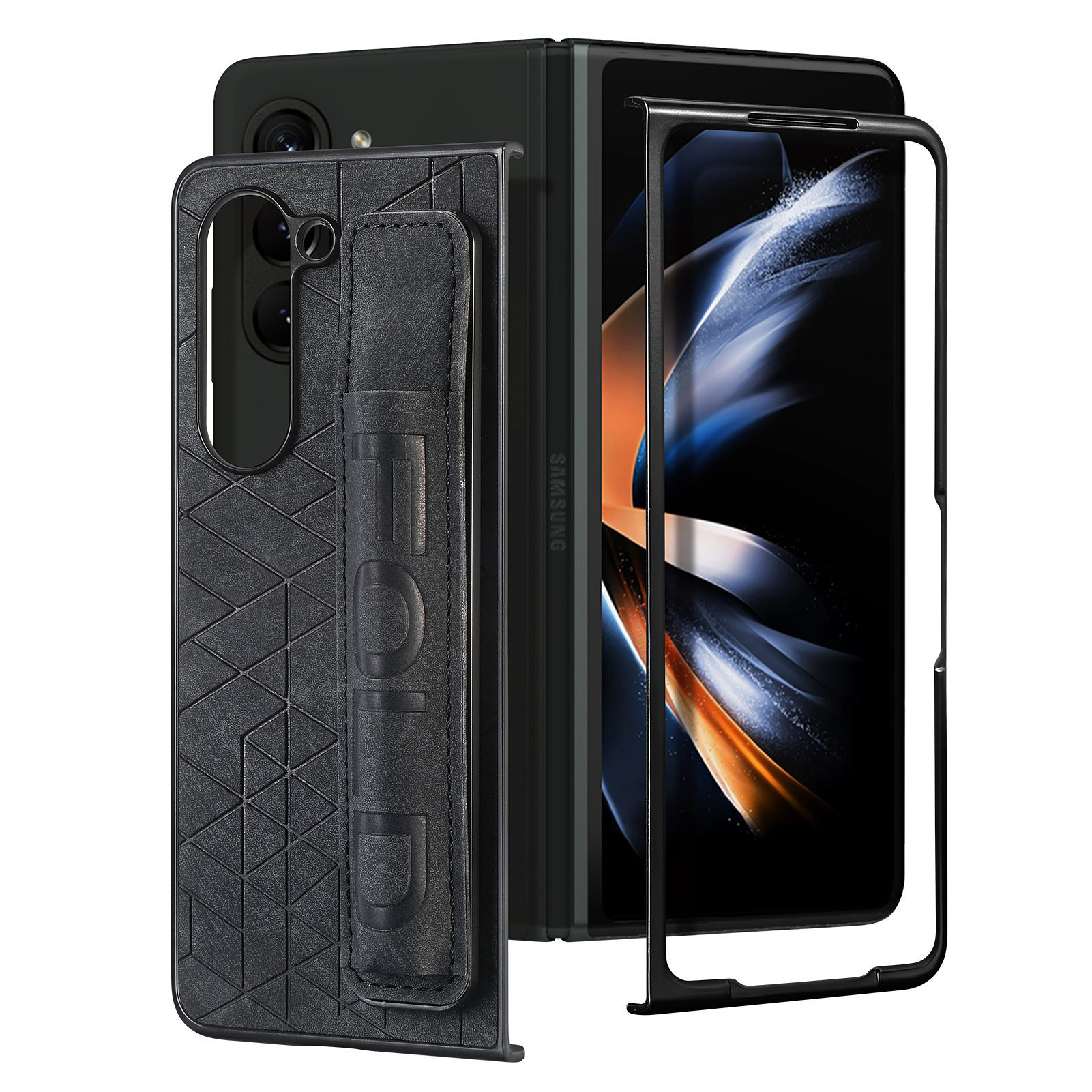 Compatible Samsung Z Fold8U phone case 7/6/5 wrist strap letter pen holder vegan leather 4/3 shockproof protective case