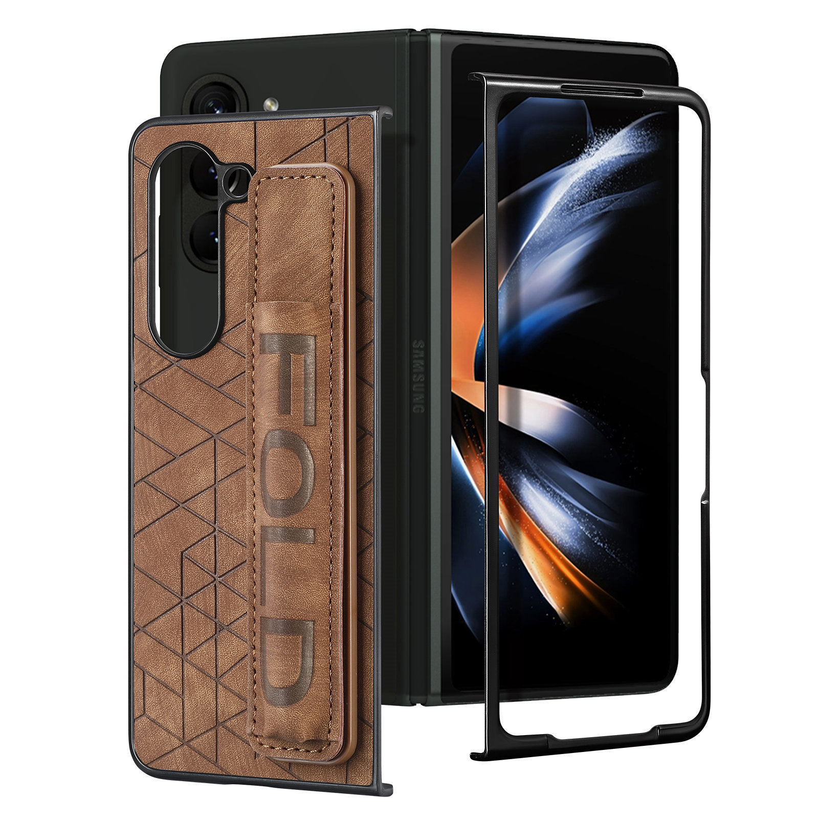 Compatible Samsung Z Fold8U phone case 7/6/5 wrist strap letter pen holder vegan leather 4/3 shockproof protective case