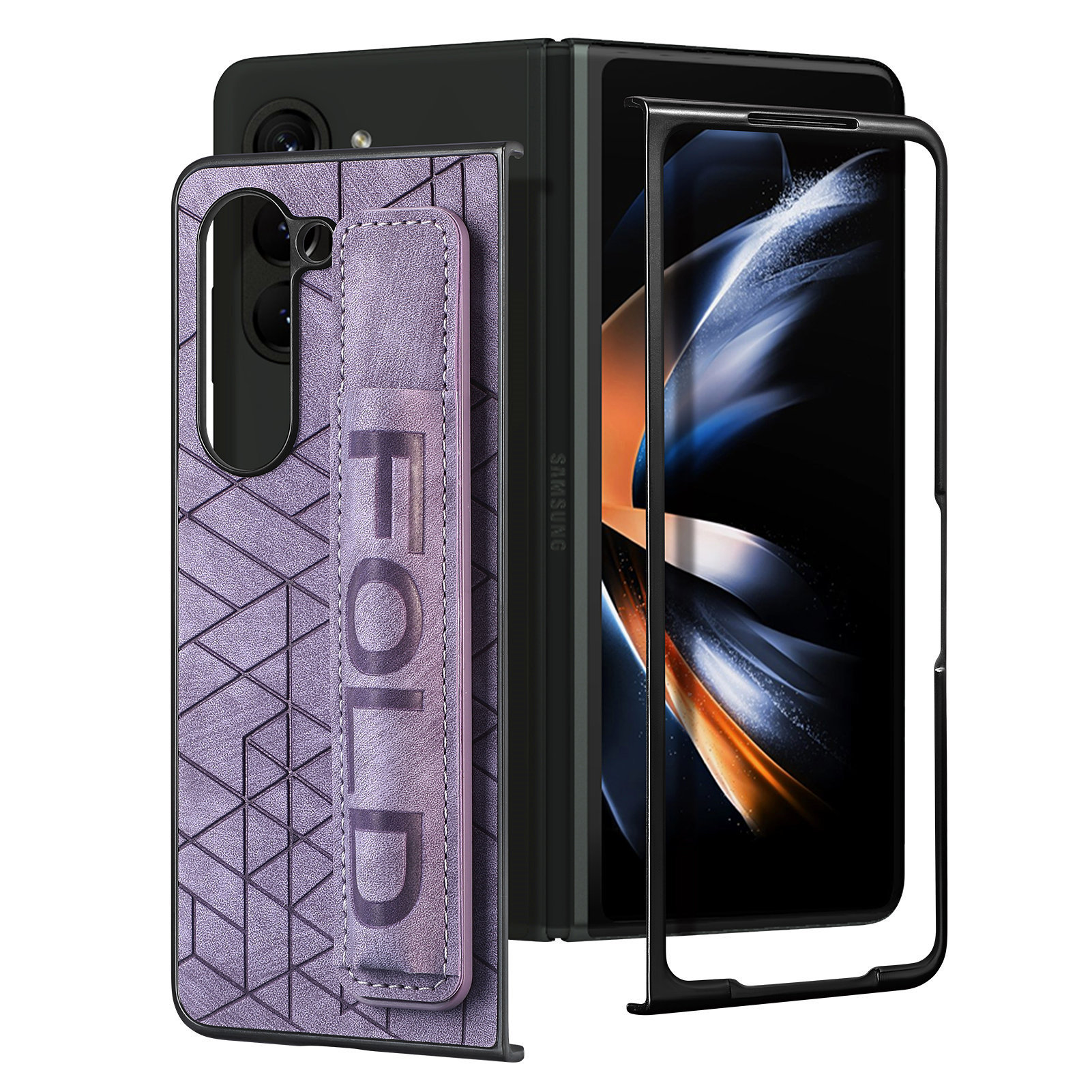 Compatible Samsung Z Fold8U phone case 7/6/5 wrist strap letter pen holder vegan leather 4/3 shockproof protective case