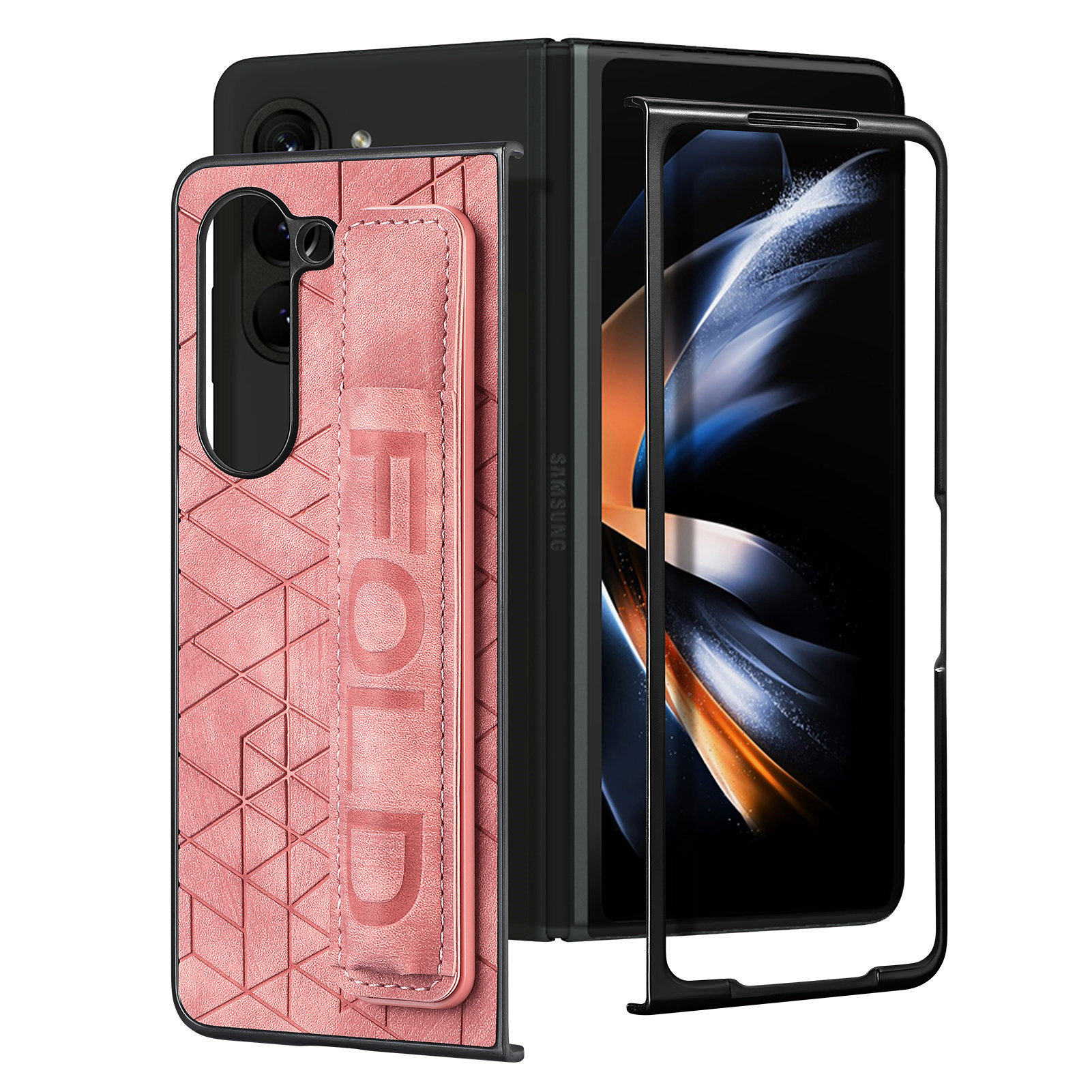 Compatible Samsung Z Fold8U phone case 7/6/5 wrist strap letter pen holder vegan leather 4/3 shockproof protective case