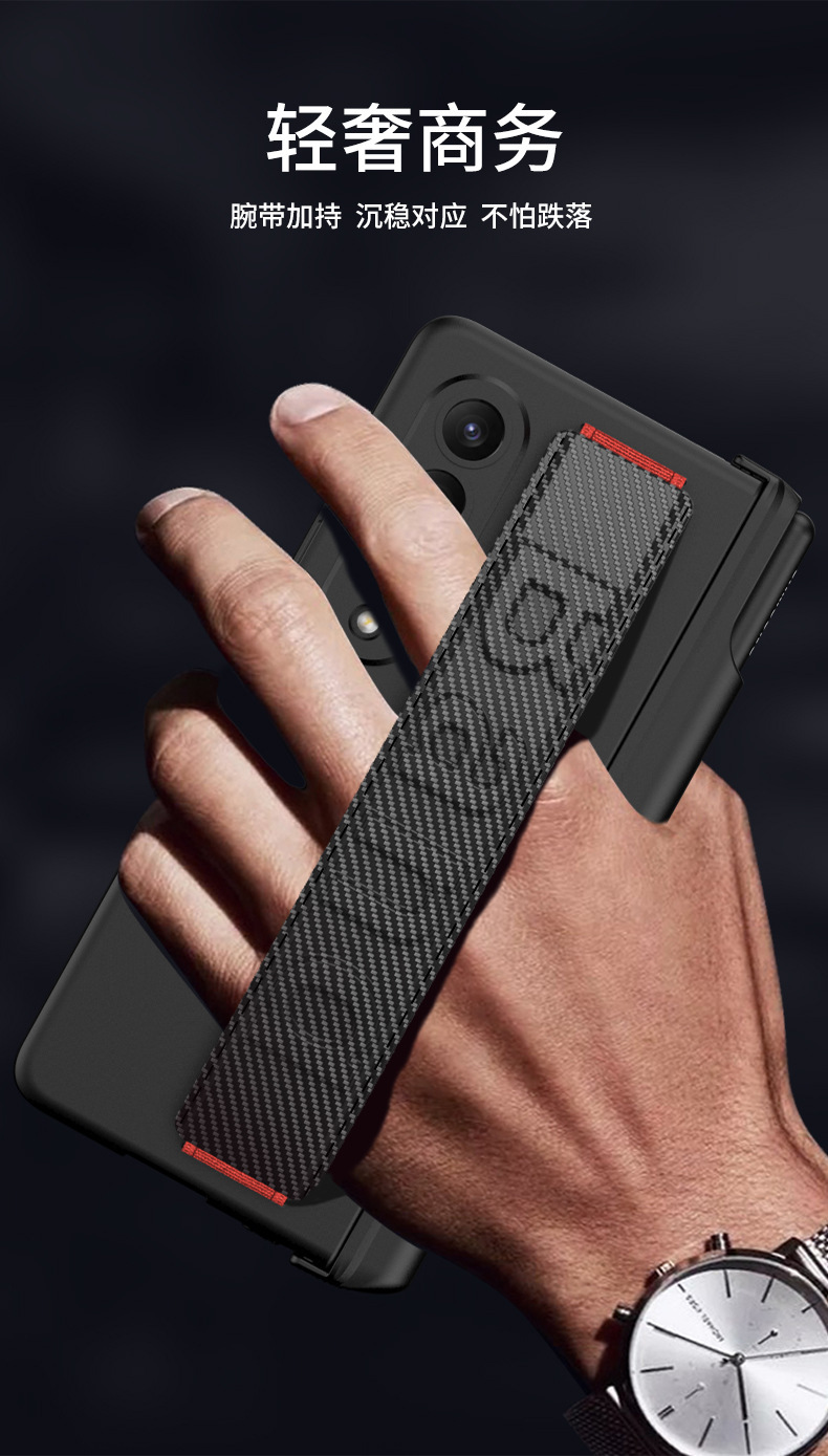 Compatible with Samsung Z Fold4 folding phone case, wristband, magnetic hinge, full-coverage case, pull-out pen holder protective case.