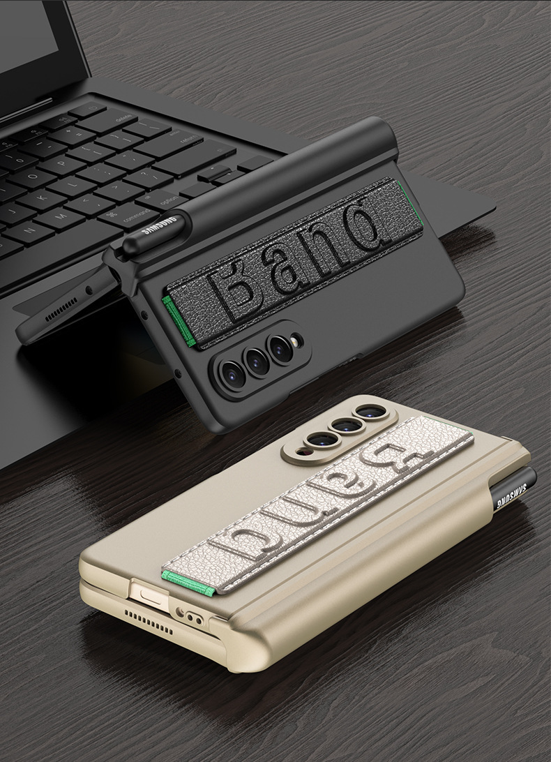 Compatible with Samsung Z Fold4 folding phone case, wristband, magnetic hinge, full-coverage case, pull-out pen holder protective case.