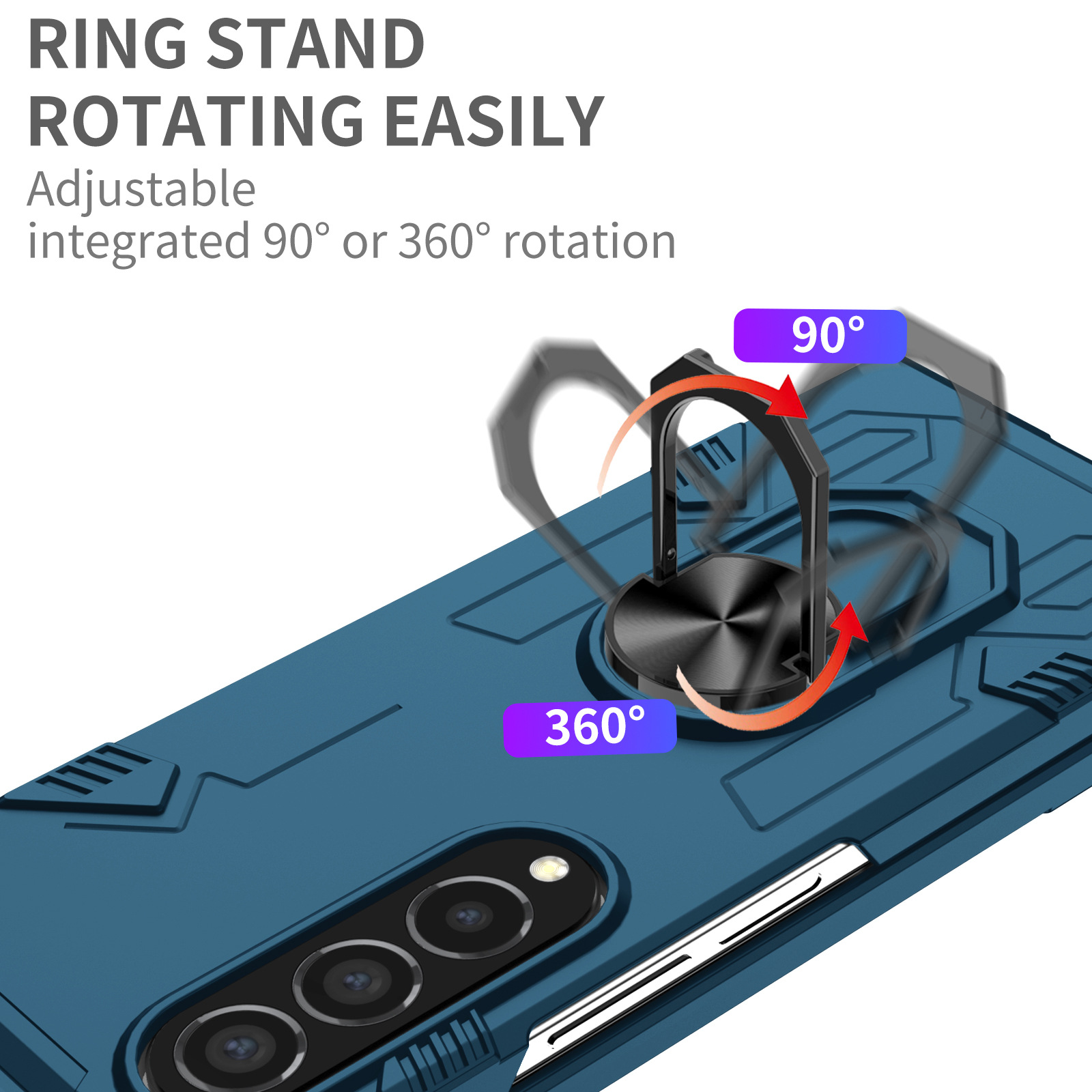Compatible with Samsung Z Fold7/6/5 phone case, 4/3-inch car magnetic rotating ring holder folding screen protective case
