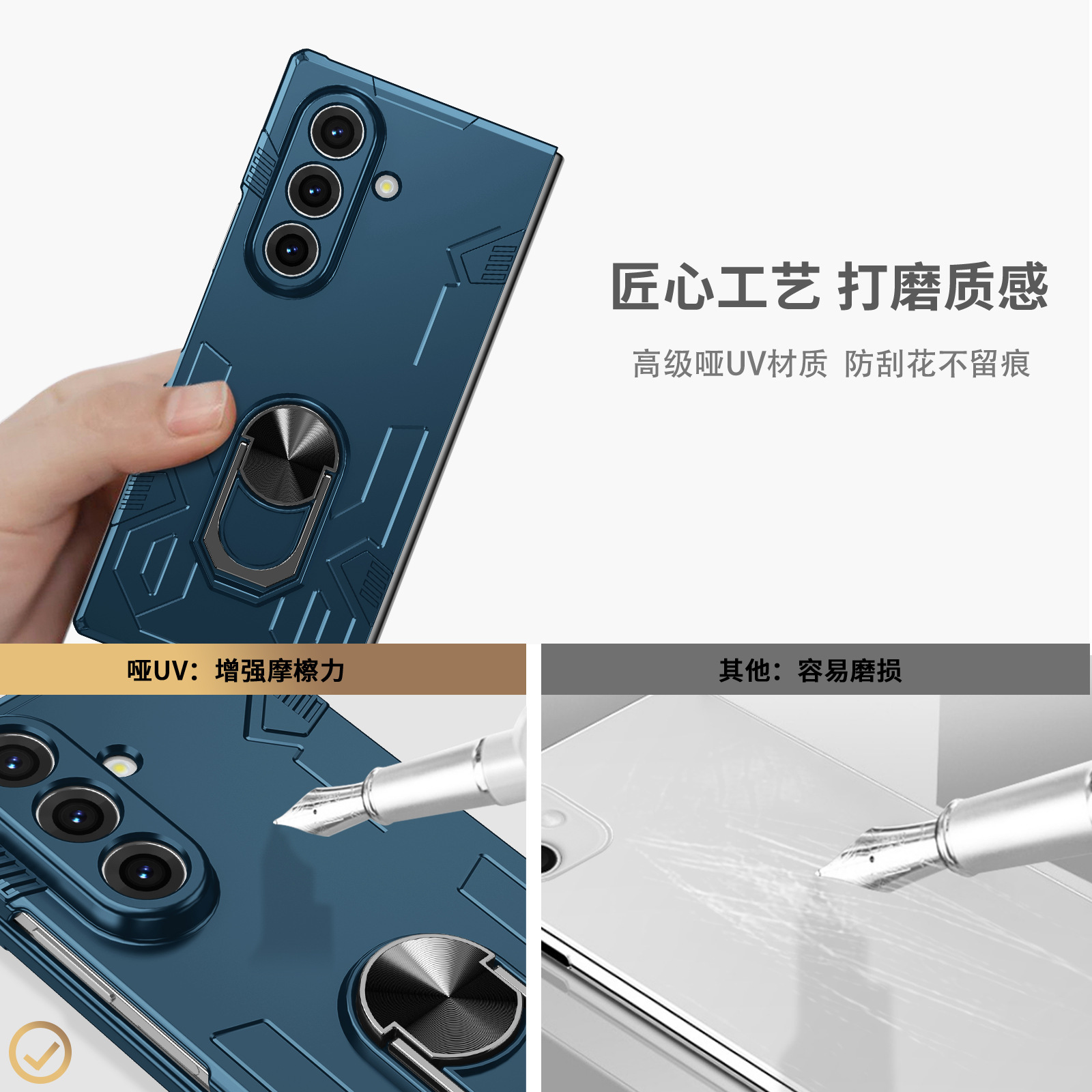 Compatible with Samsung Z Fold7/6/5 phone case, 4/3-inch car magnetic rotating ring holder folding screen protective case