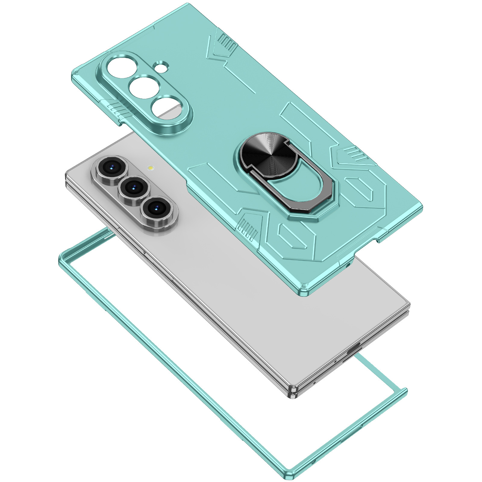 Compatible with Samsung Z Fold7/6/5 phone case, 4/3-inch car magnetic rotating ring holder folding screen protective case