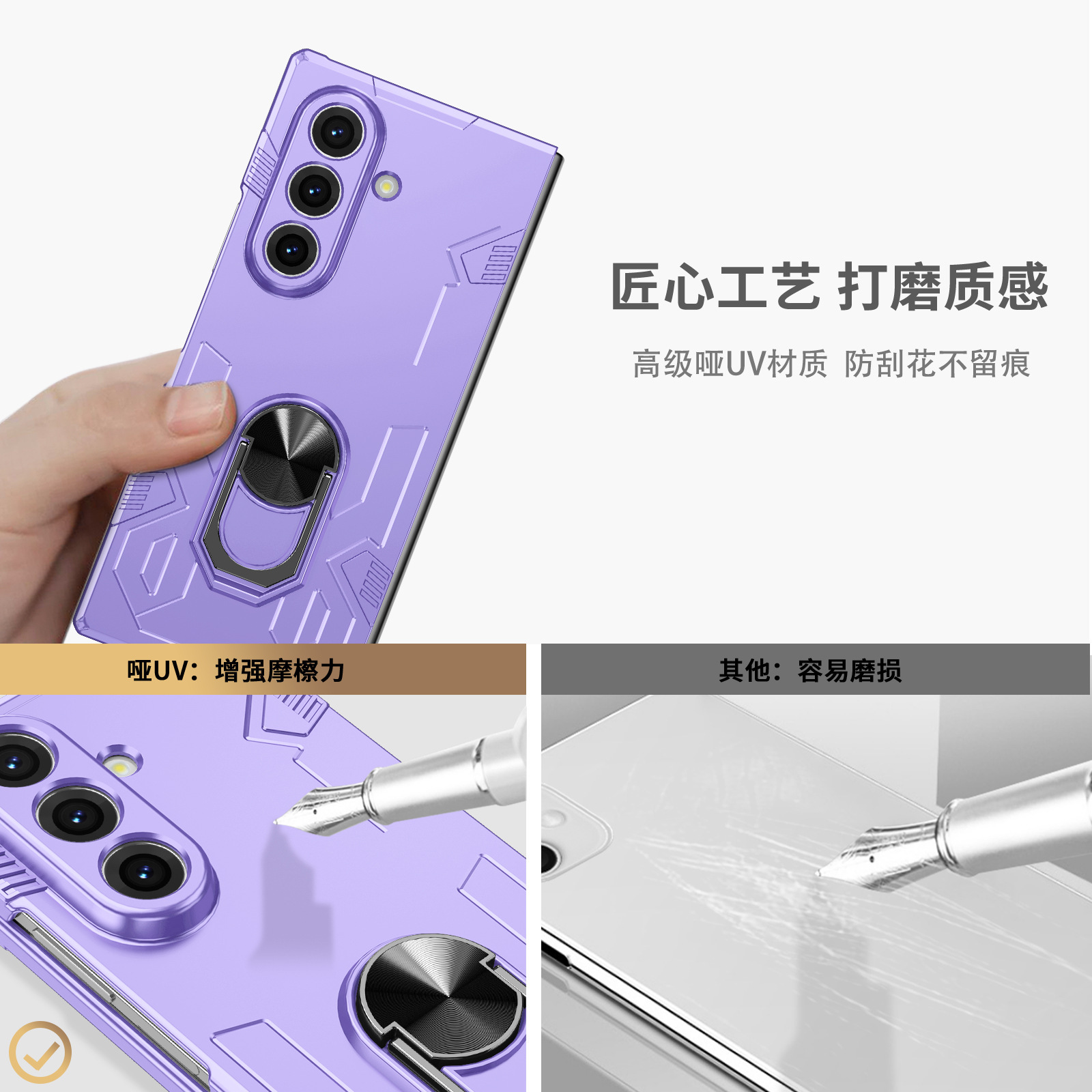 Compatible with Samsung Z Fold7/6/5 phone case, 4/3-inch car magnetic rotating ring holder folding screen protective case