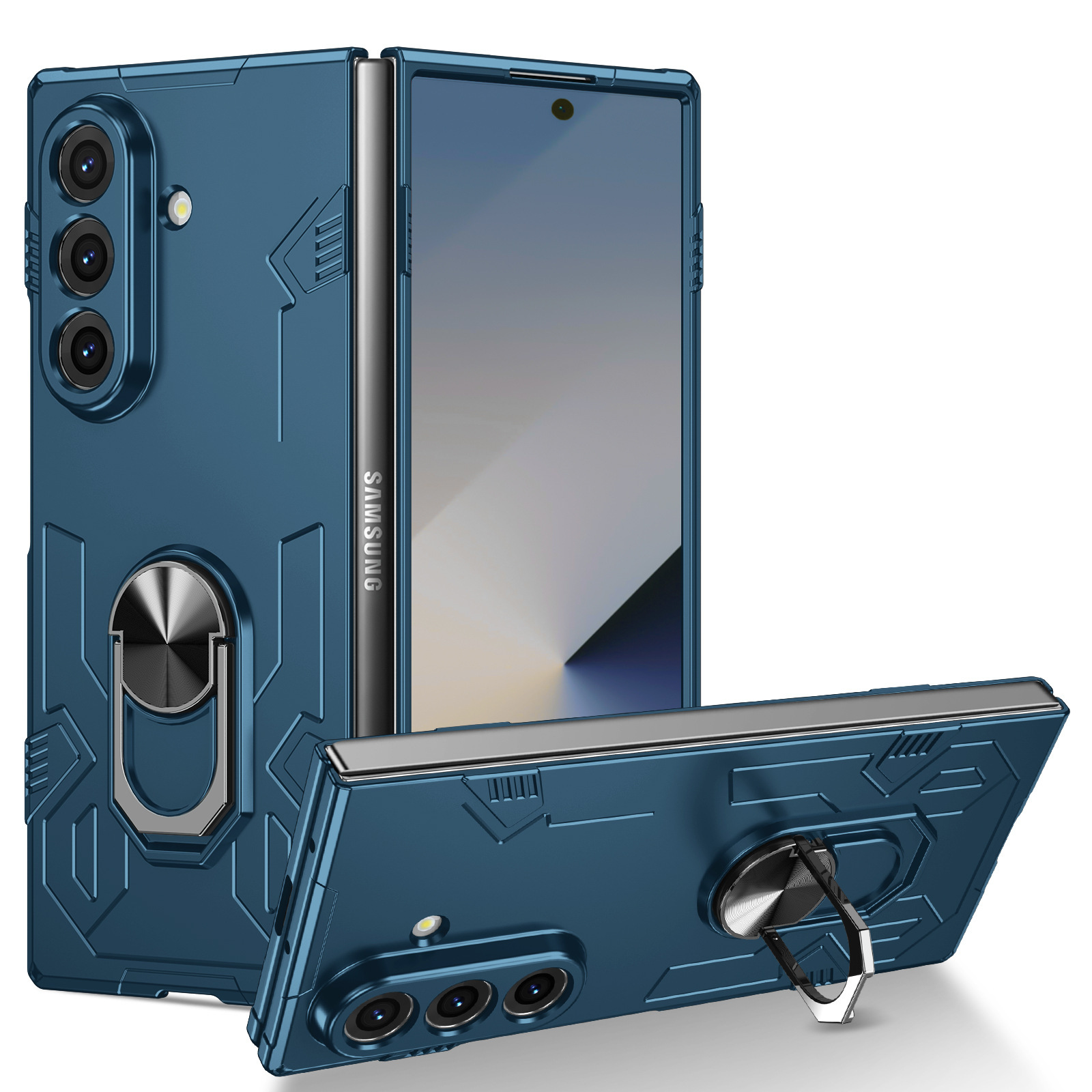 Compatible with Samsung Z Fold7/6/5 phone case, 4/3-inch car magnetic rotating ring holder folding screen protective case