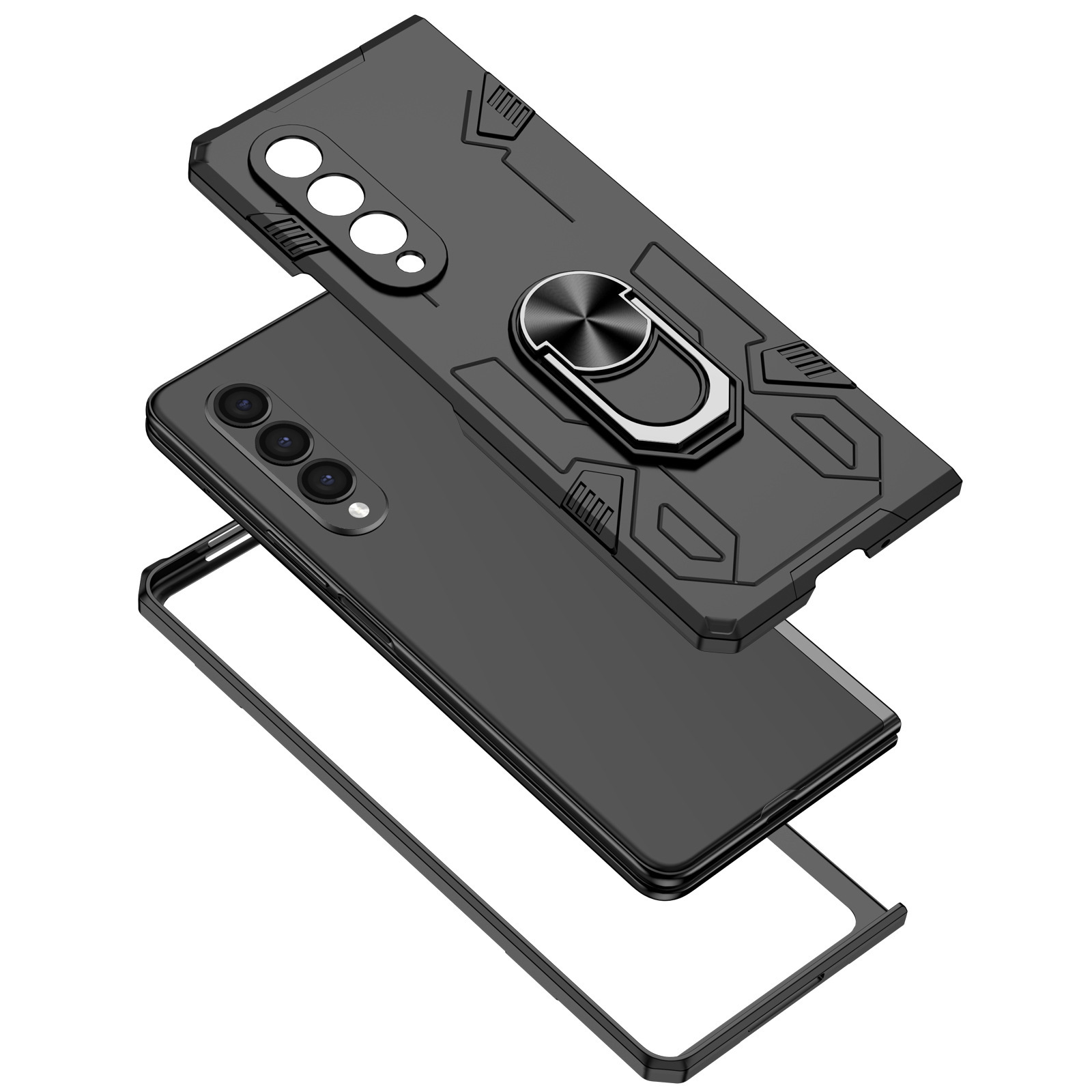 Compatible with Samsung Z Fold7/6/5 phone case, 4/3-inch car magnetic rotating ring holder folding screen protective case