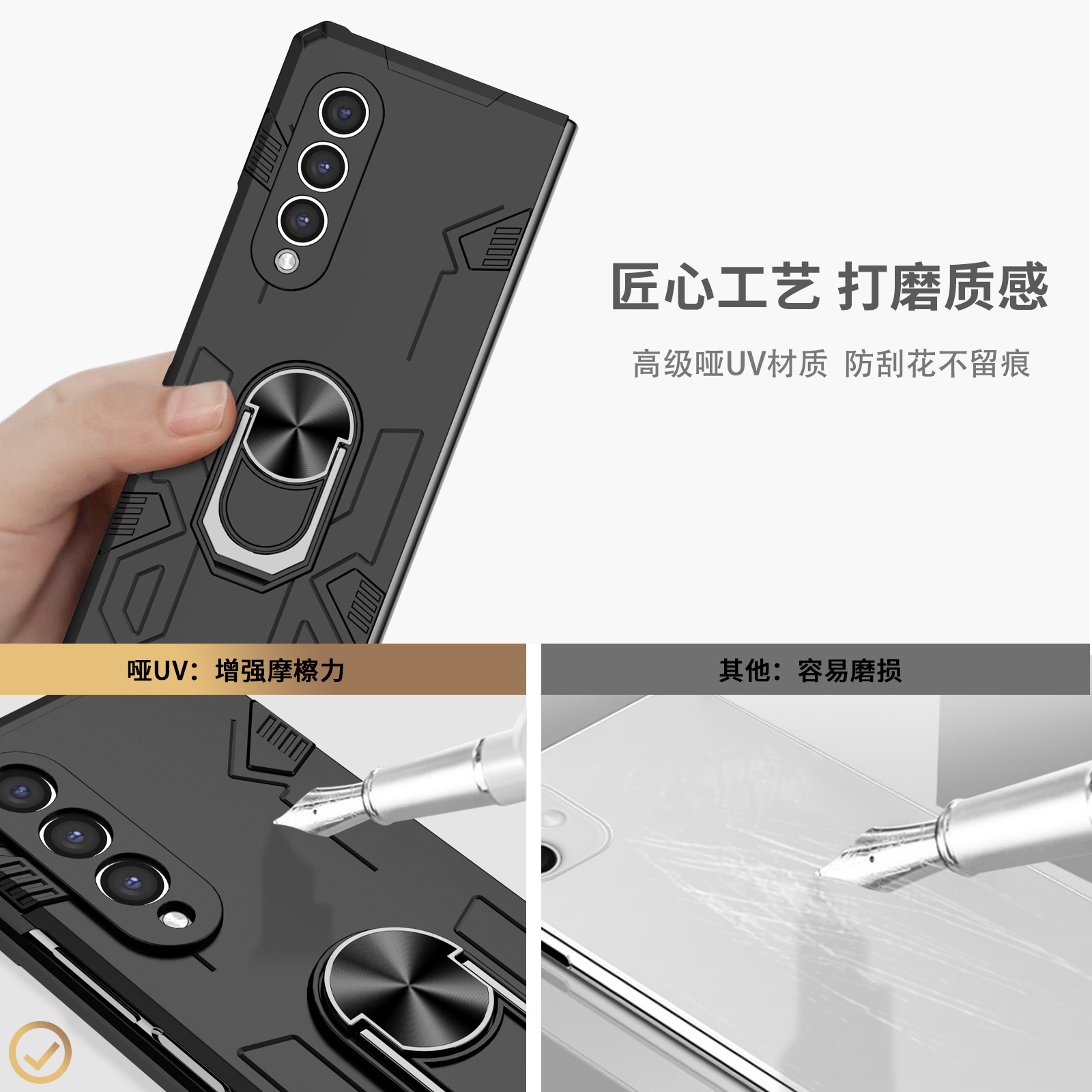 Compatible with Samsung Z Fold7/6/5 phone case, 4/3-inch car magnetic rotating ring holder folding screen protective case