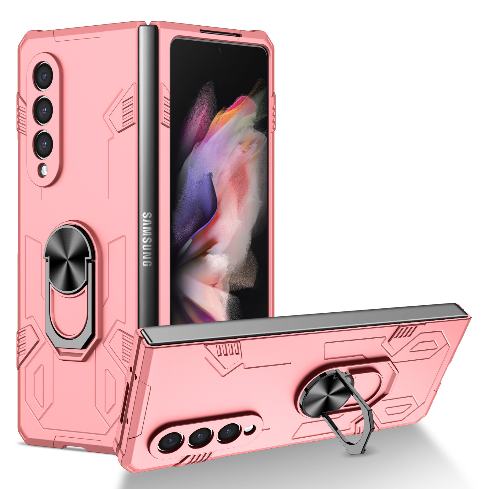 Compatible with Samsung Z Fold7/6/5 phone case, 4/3-inch car magnetic rotating ring holder folding screen protective case