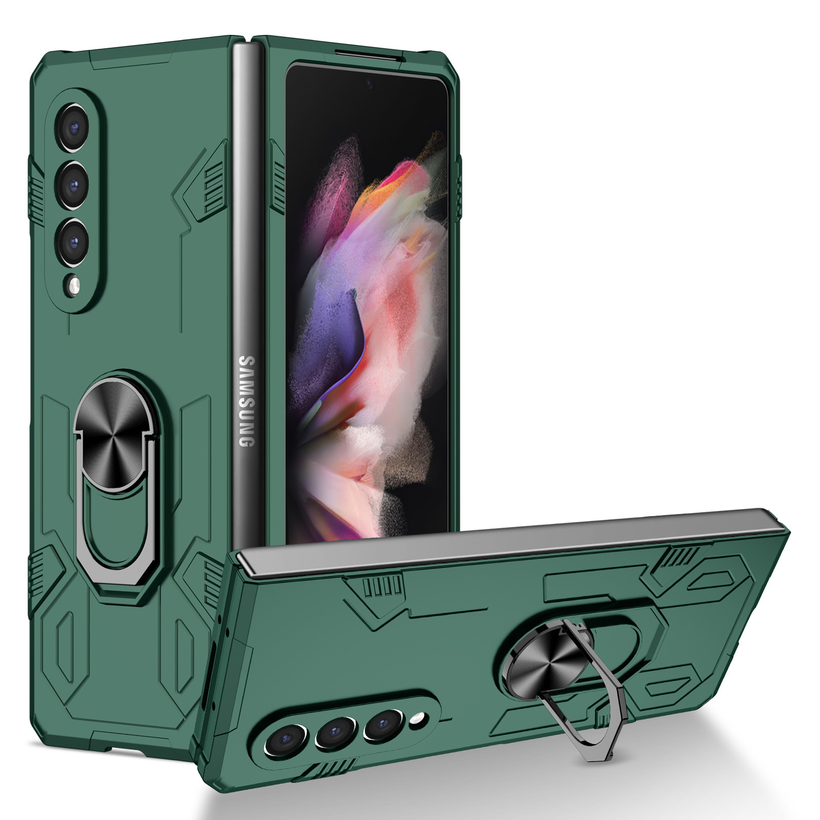Compatible with Samsung Z Fold7/6/5 phone case, 4/3-inch car magnetic rotating ring holder folding screen protective case