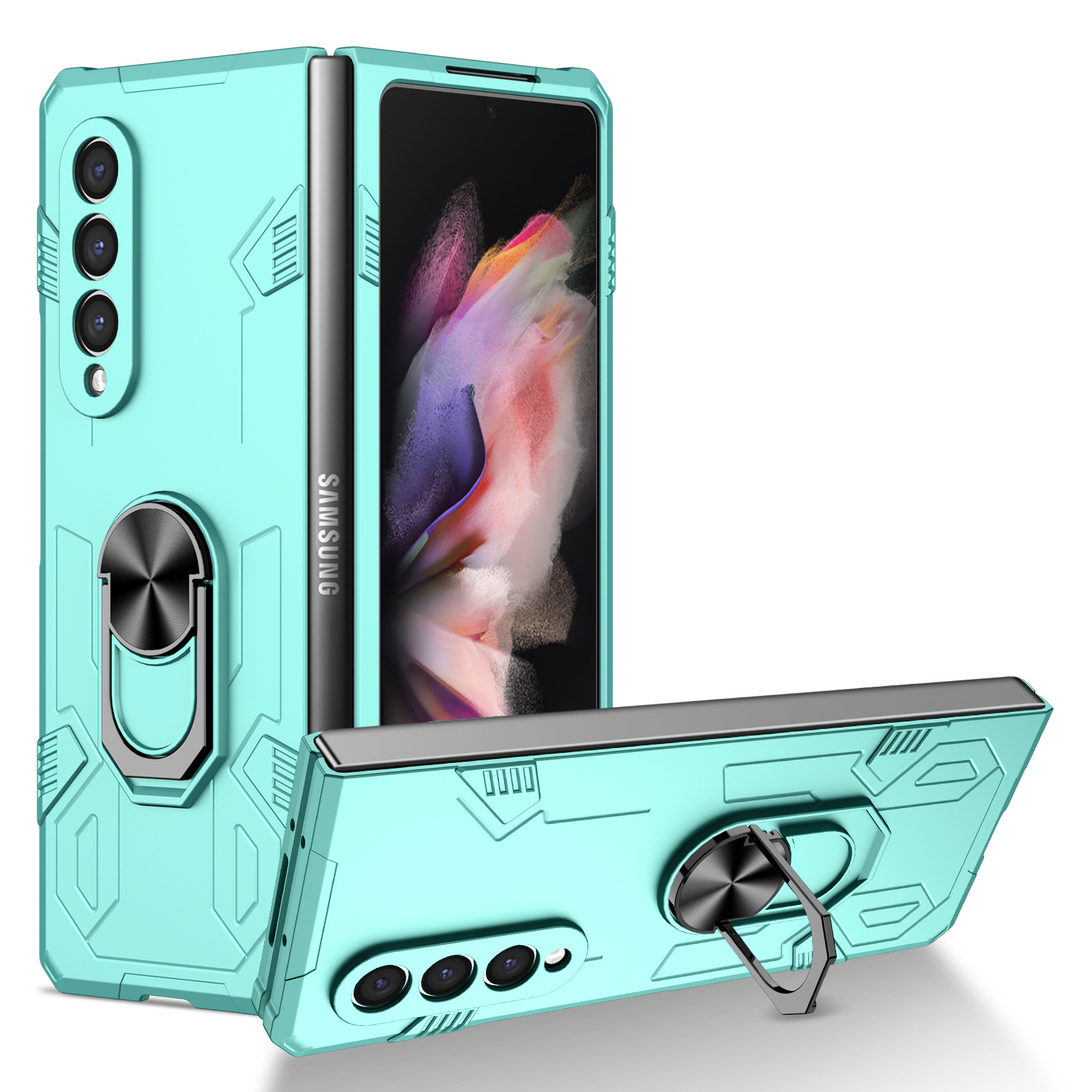 Compatible with Samsung Z Fold7/6/5 phone case, 4/3-inch car magnetic rotating ring holder folding screen protective case