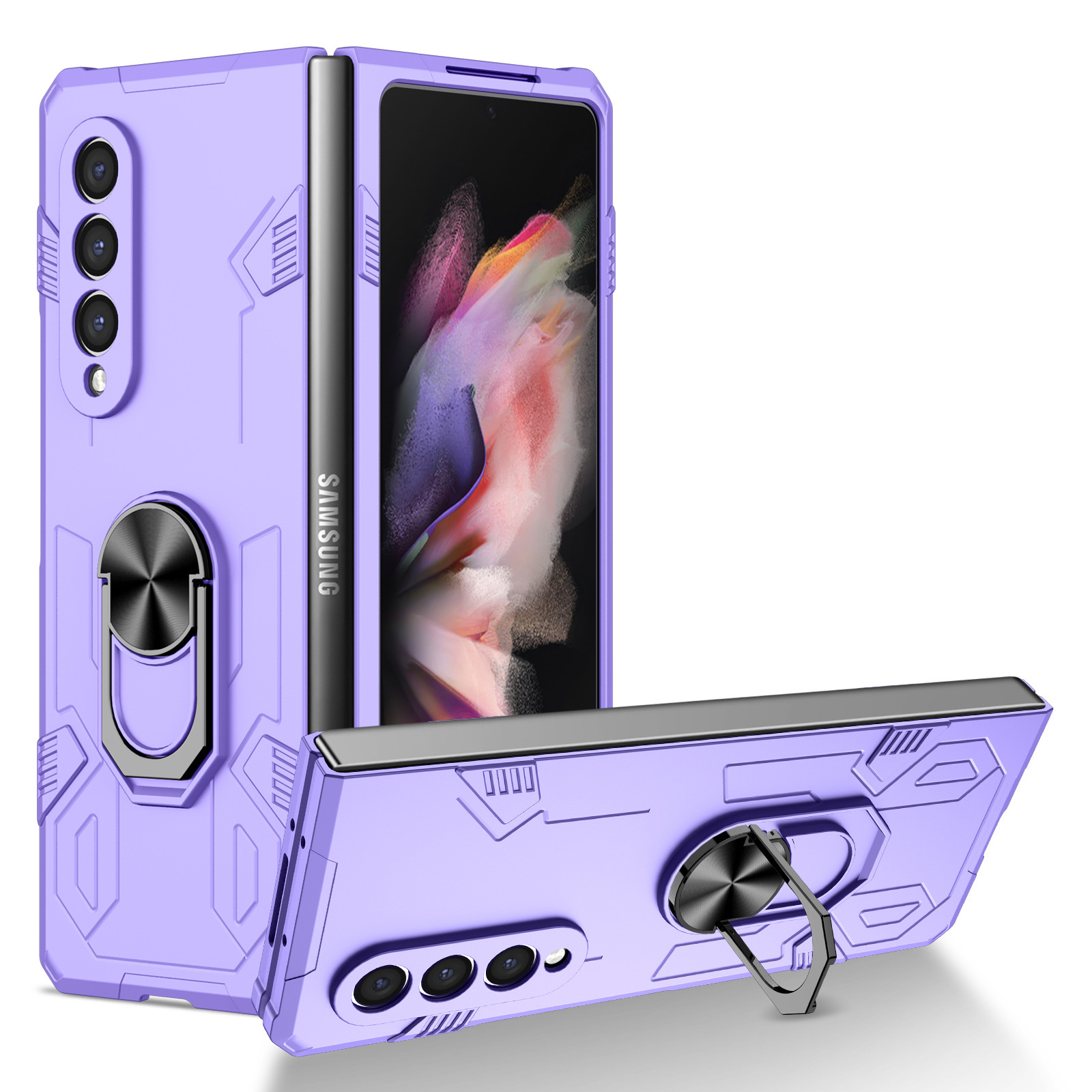 Compatible with Samsung Z Fold7/6/5 phone case, 4/3-inch car magnetic rotating ring holder folding screen protective case