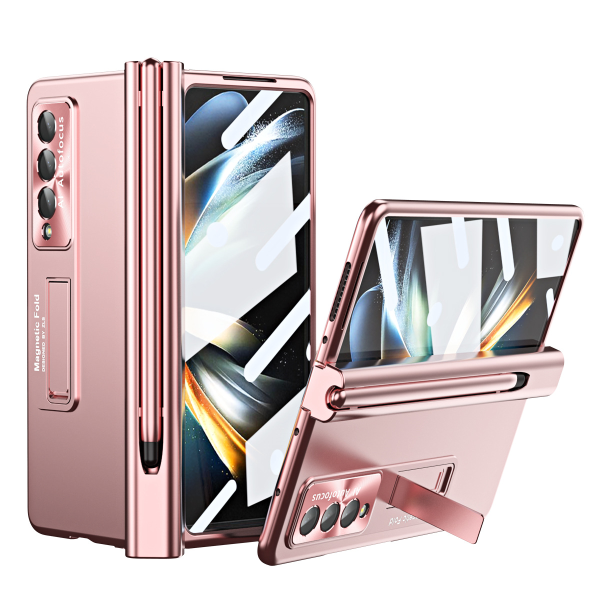 Compatible with Samsung Z Fold 5/6/7 phone cases, 4/3 hinge, pen slot, electroplated case with full-coverage protective film.