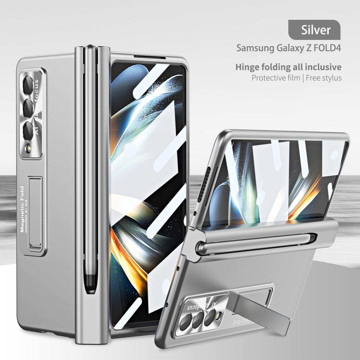 Compatible with Samsung Z Fold 5/6/7 phone cases, 4/3 hinge, pen slot, electroplated case with full-coverage protective film.