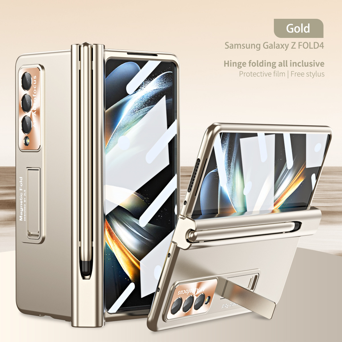 Compatible with Samsung Z Fold 5/6/7 phone cases, 4/3 hinge, pen slot, electroplated case with full-coverage protective film.