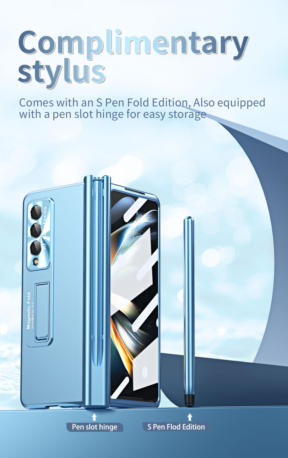 Compatible with Samsung Z Fold 5/6/7 phone cases, 4/3 hinge, pen slot, electroplated case with full-coverage protective film.