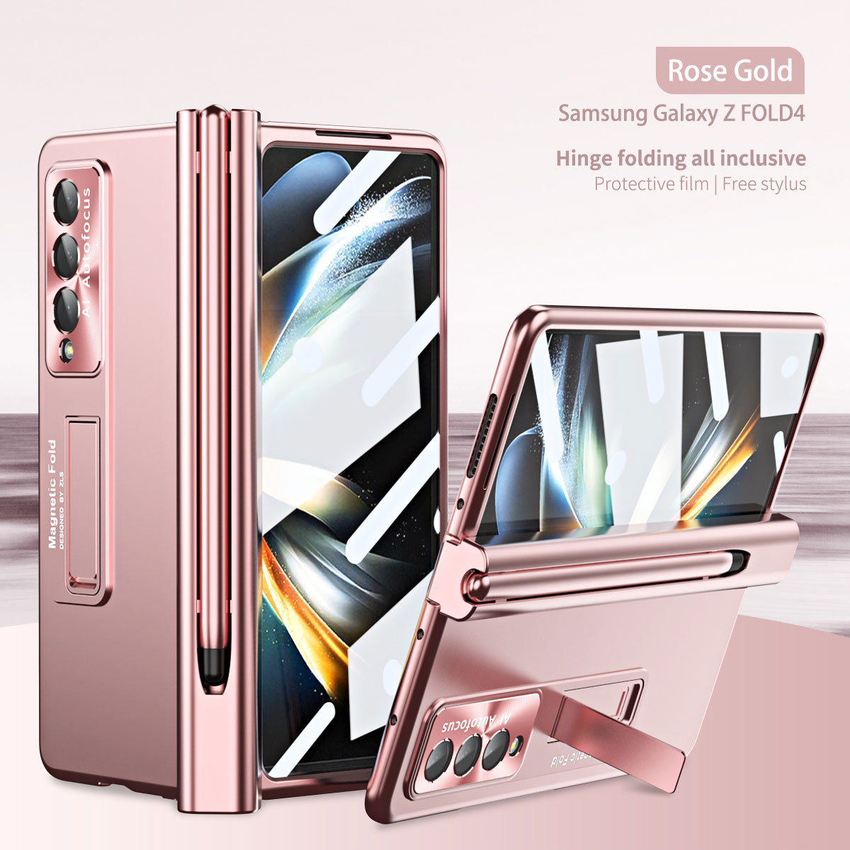 Compatible with Samsung Z Fold 5/6/7 phone cases, 4/3 hinge, pen slot, electroplated case with full-coverage protective film.