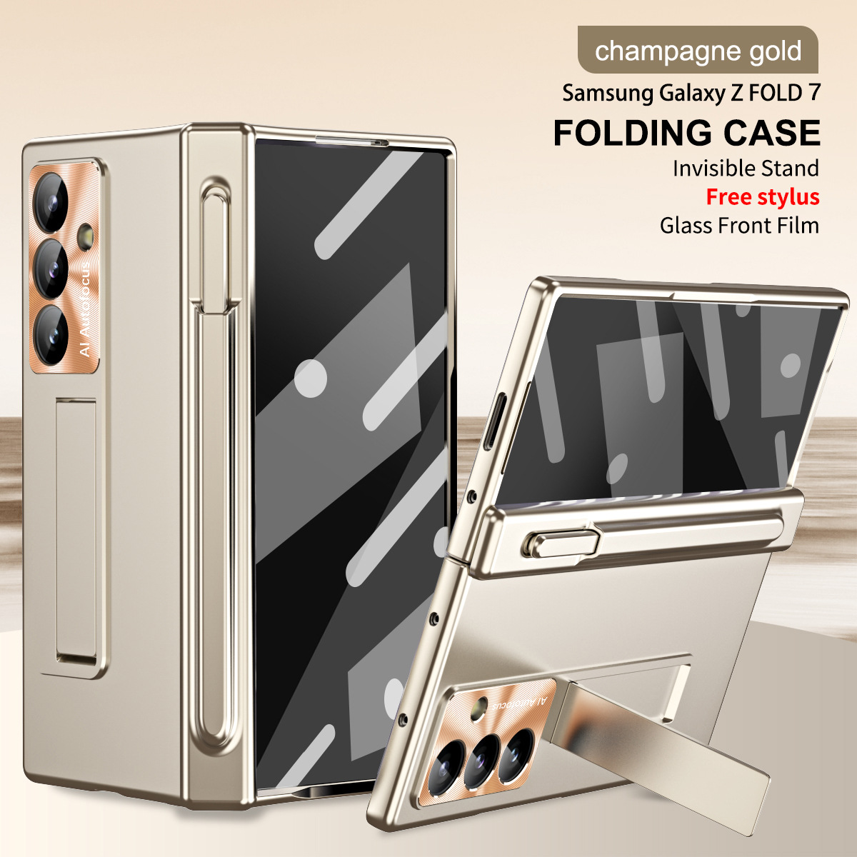 Compatible with Samsung Z Fold 5/6/7 phone cases, 4/3 hinge, pen slot, electroplated case with full-coverage protective film.