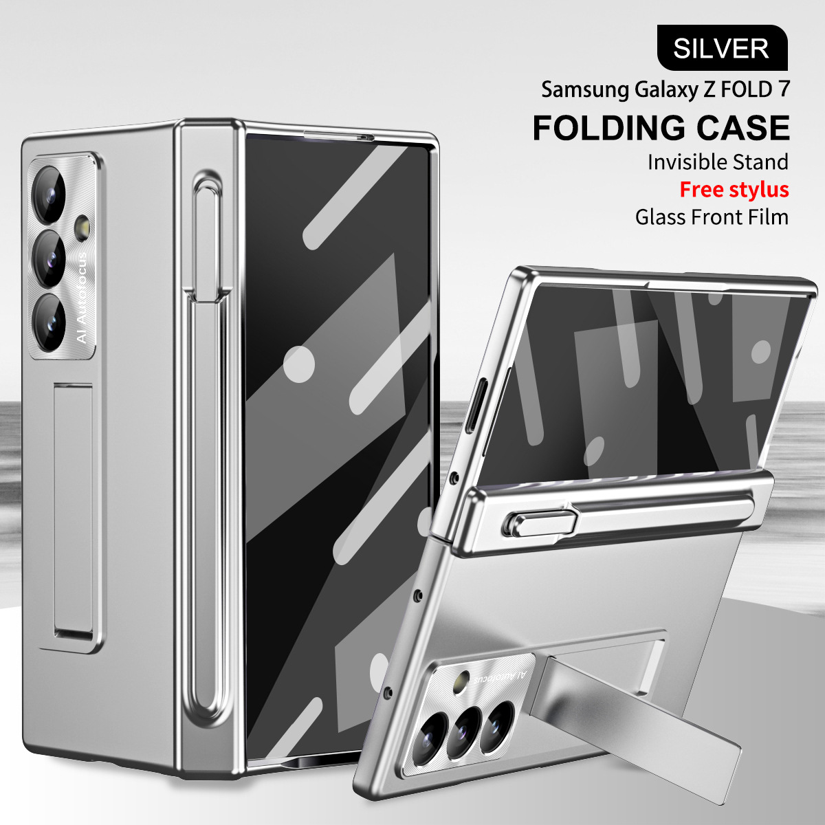 Compatible with Samsung Z Fold 5/6/7 phone cases, 4/3 hinge, pen slot, electroplated case with full-coverage protective film.