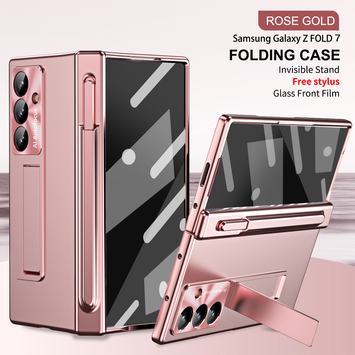 Compatible with Samsung Z Fold 5/6/7 phone cases, 4/3 hinge, pen slot, electroplated case with full-coverage protective film.