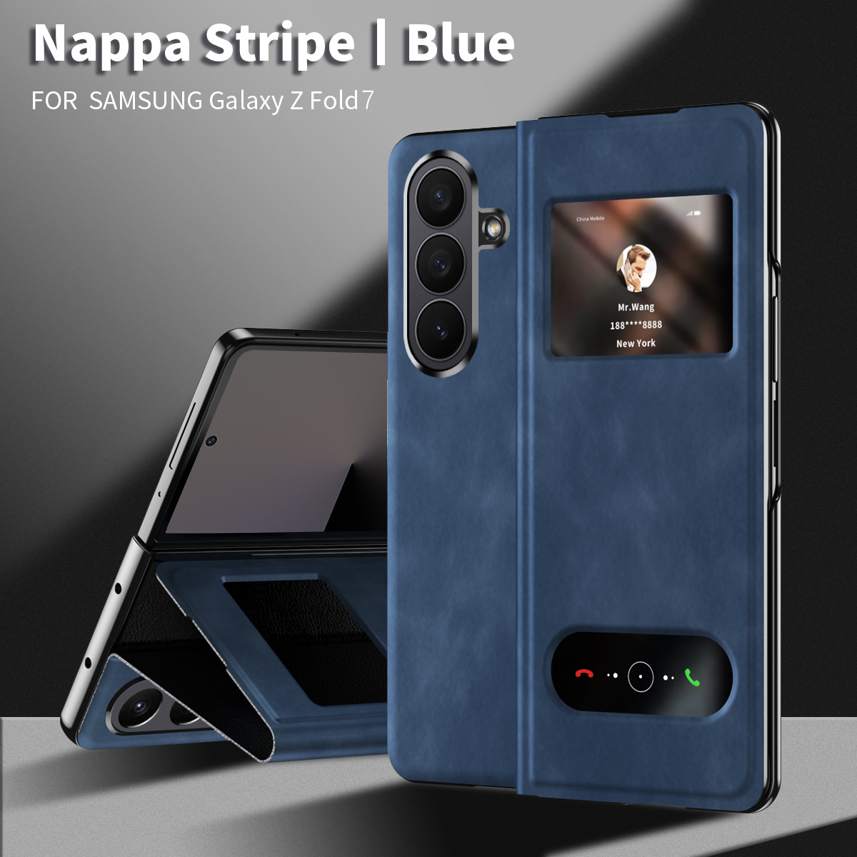 Compatible with Samsung Z Fold8/7/6 phone cases, 5/4/3-inch window, vegan leather, lychee texture, foldable screen, drop-proof protective case.