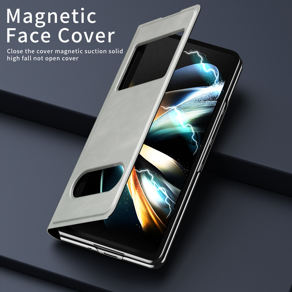 Compatible with Samsung Z Fold8/7/6 phone cases, 5/4/3-inch window, vegan leather, lychee texture, foldable screen, drop-proof protective case.