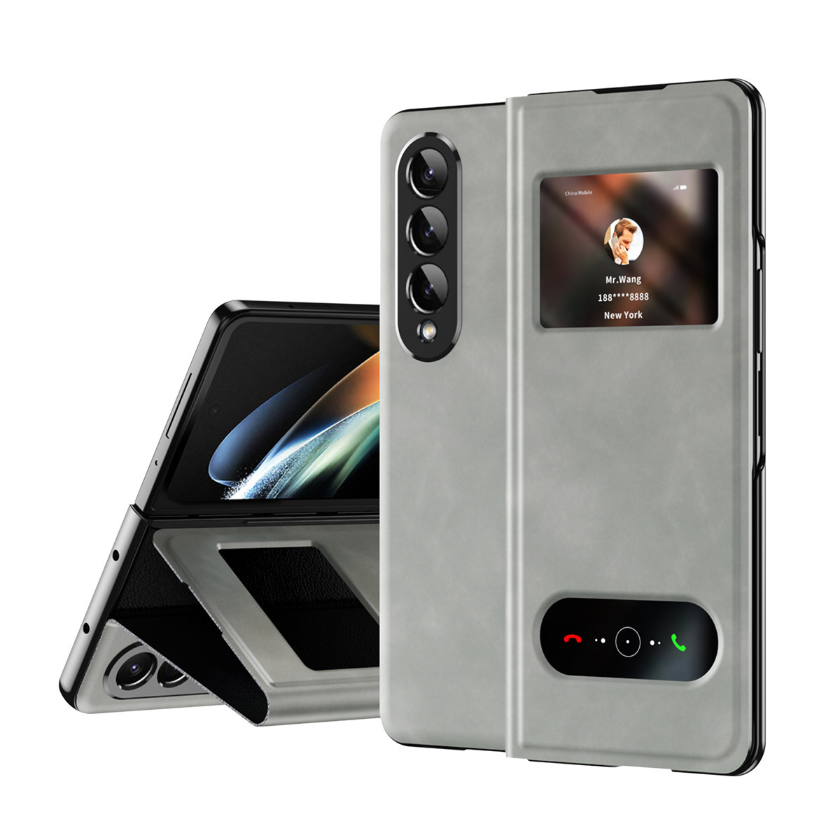 Compatible with Samsung Z Fold8/7/6 phone cases, 5/4/3-inch window, vegan leather, lychee texture, foldable screen, drop-proof protective case.