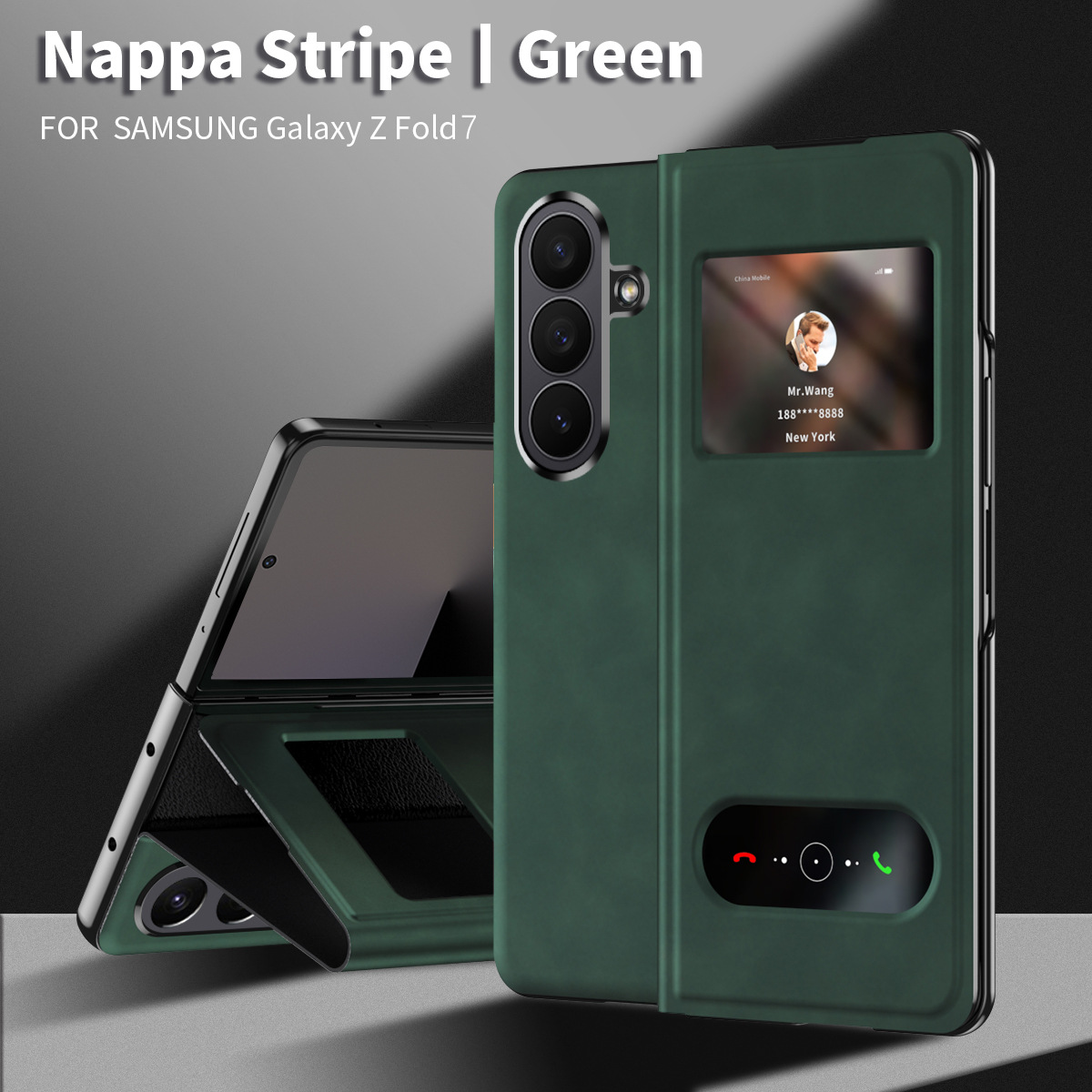 Compatible with Samsung Z Fold8/7/6 phone cases, 5/4/3-inch window, vegan leather, lychee texture, foldable screen, drop-proof protective case.
