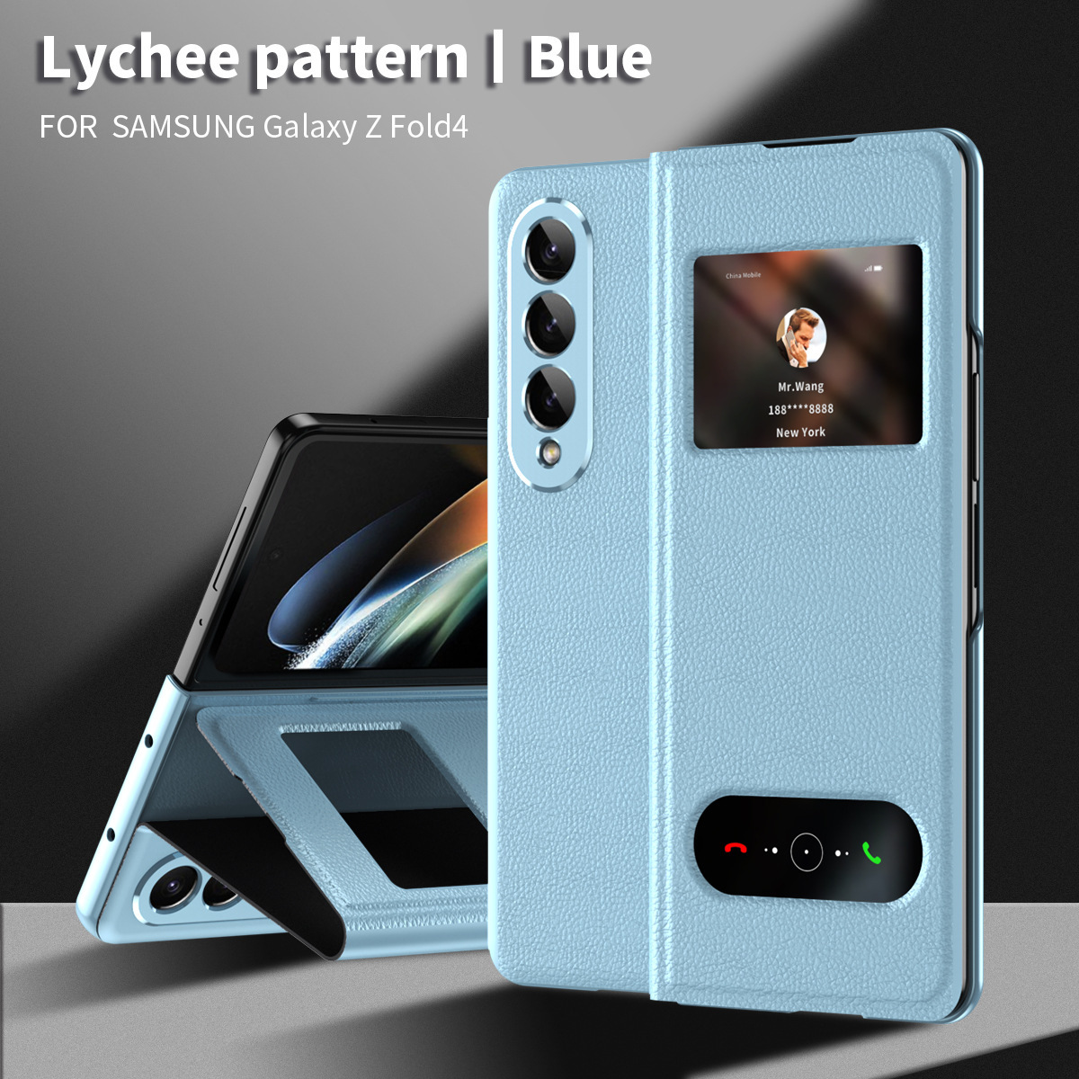 Compatible with Samsung Z Fold8/7/6 phone cases, 5/4/3-inch window, vegan leather, lychee texture, foldable screen, drop-proof protective case.