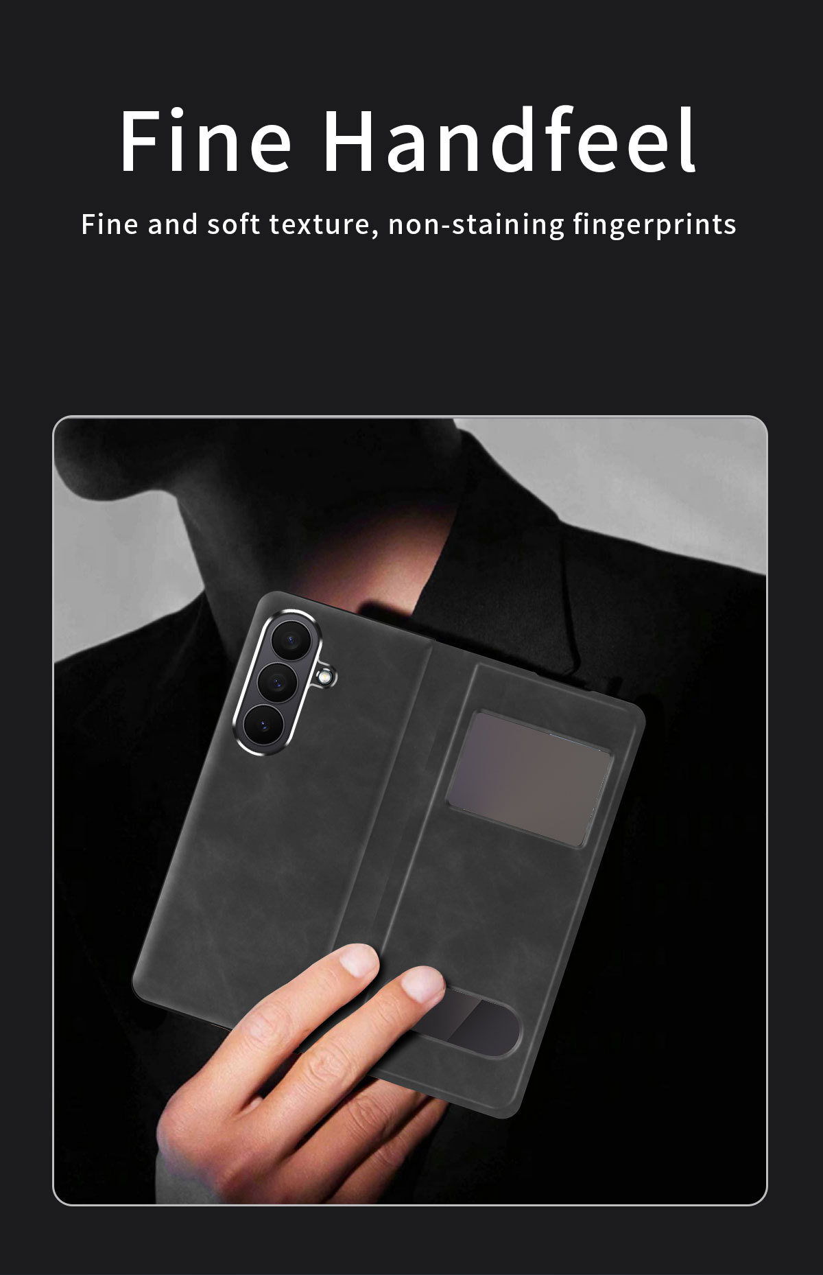 Compatible with Samsung Z Fold8/7/6 phone cases, 5/4/3-inch window, vegan leather, lychee texture, foldable screen, drop-proof protective case.