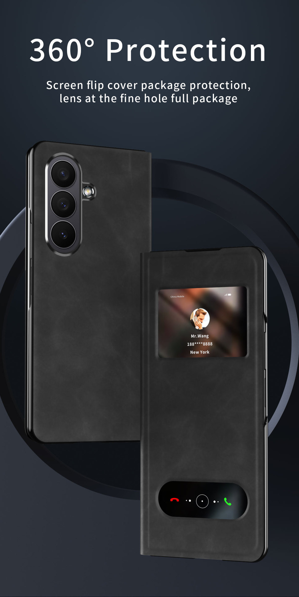 Compatible with Samsung Z Fold8/7/6 phone cases, 5/4/3-inch window, vegan leather, lychee texture, foldable screen, drop-proof protective case.