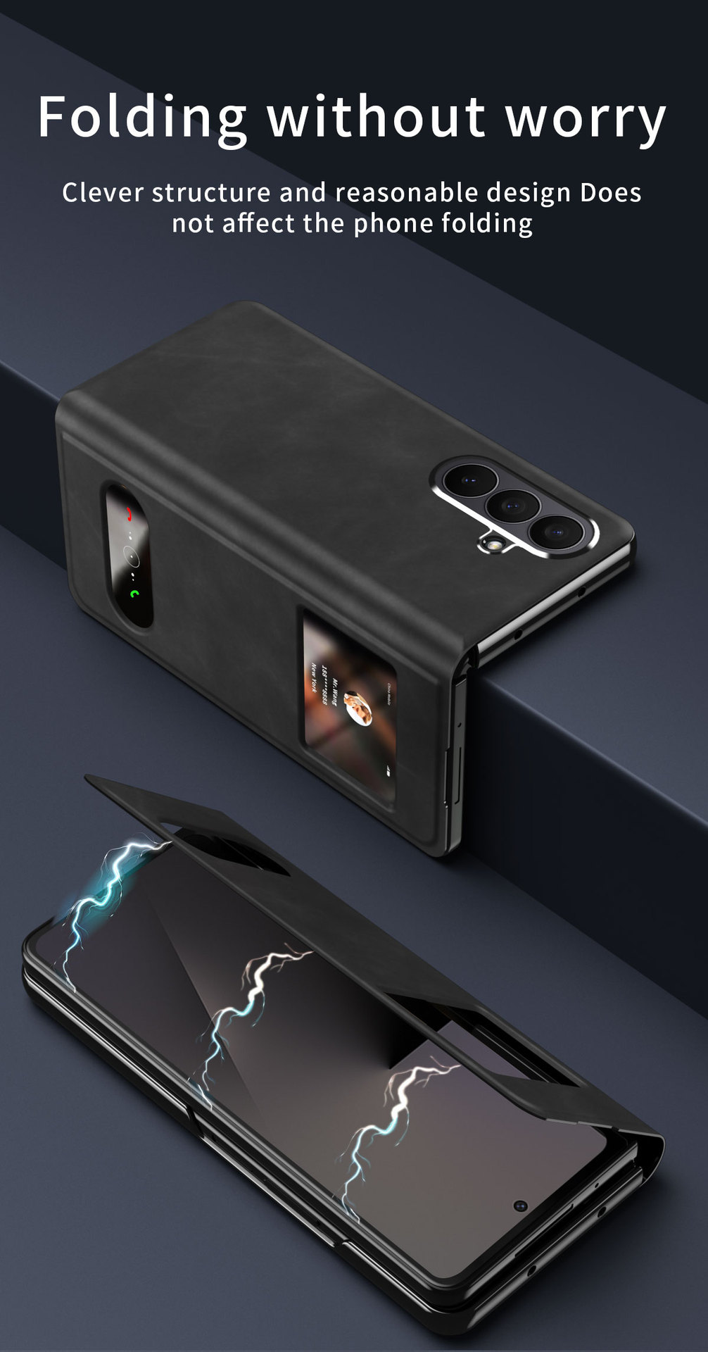 Compatible with Samsung Z Fold8/7/6 phone cases, 5/4/3-inch window, vegan leather, lychee texture, foldable screen, drop-proof protective case.