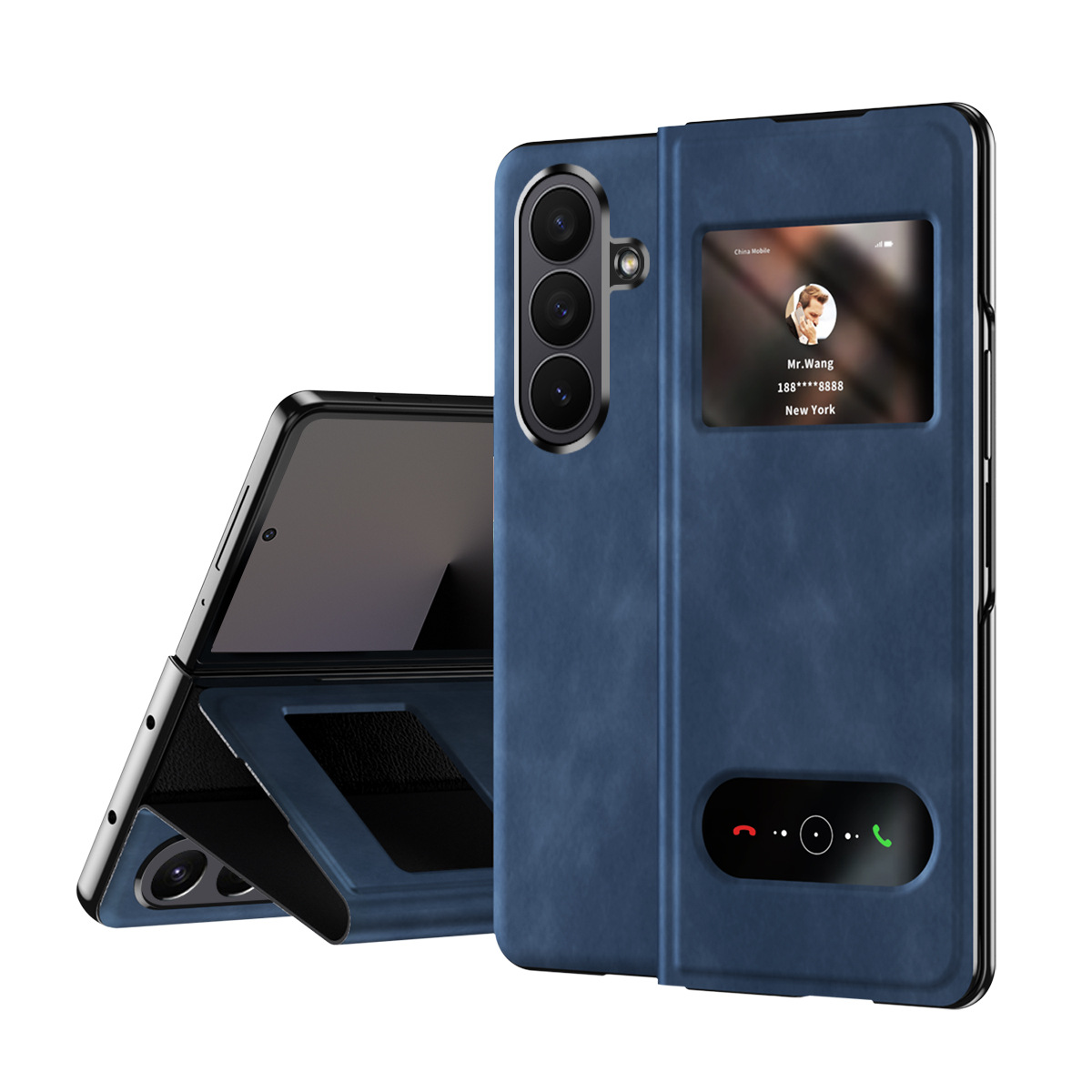 Compatible with Samsung Z Fold8/7/6 phone cases, 5/4/3-inch window, vegan leather, lychee texture, foldable screen, drop-proof protective case.