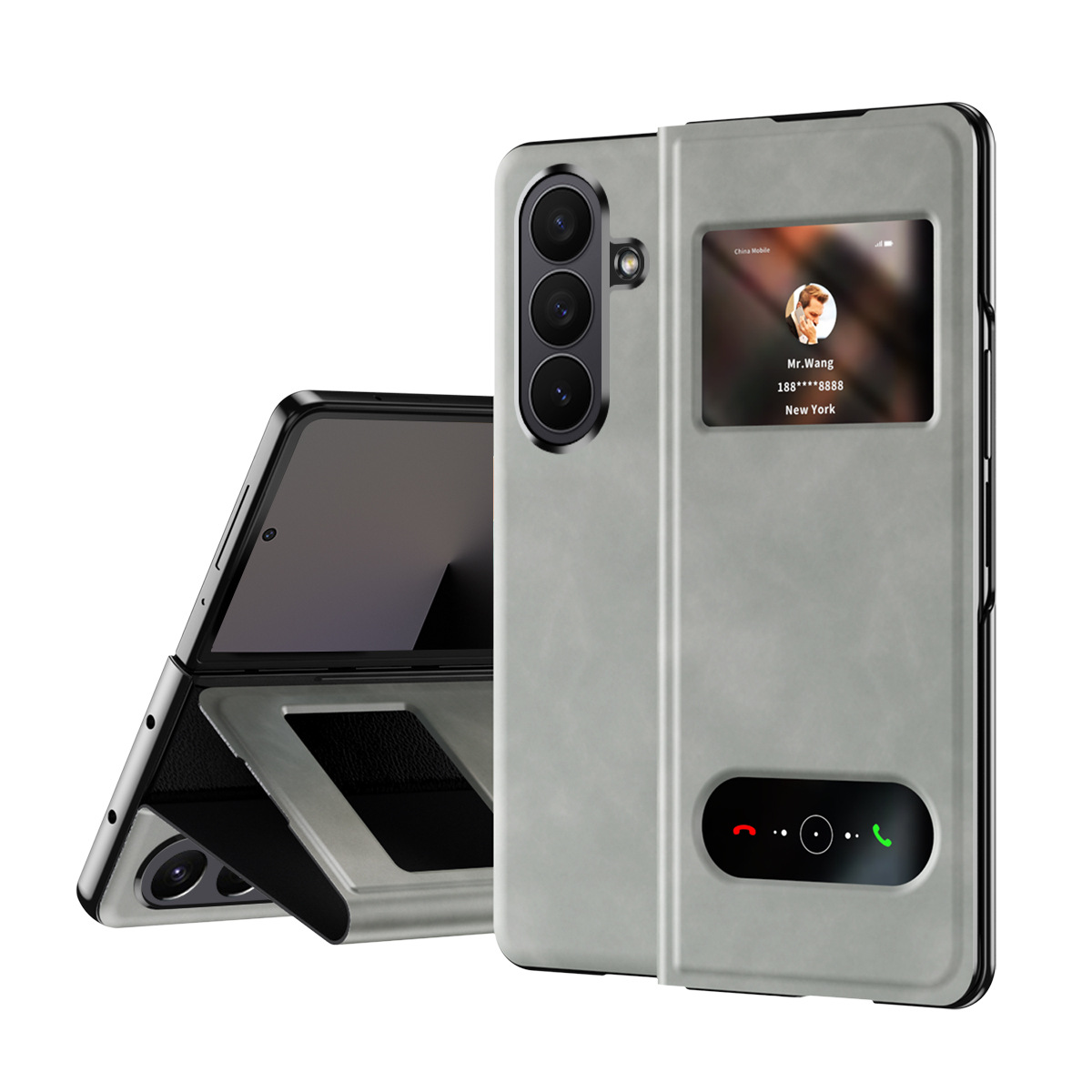 Compatible with Samsung Z Fold8/7/6 phone cases, 5/4/3-inch window, vegan leather, lychee texture, foldable screen, drop-proof protective case.