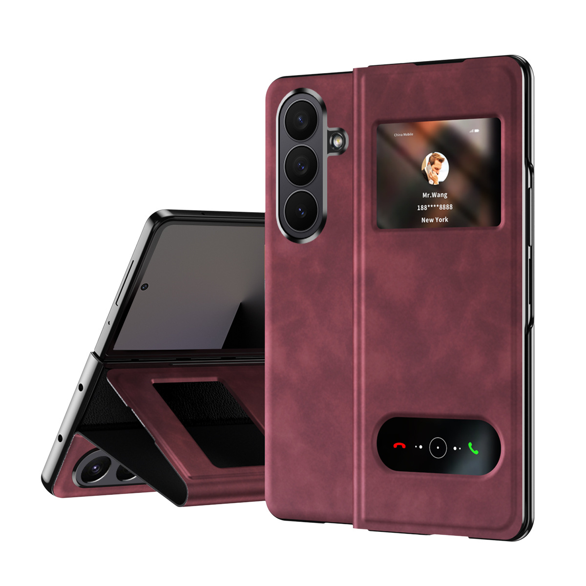 Compatible with Samsung Z Fold8/7/6 phone cases, 5/4/3-inch window, vegan leather, lychee texture, foldable screen, drop-proof protective case.